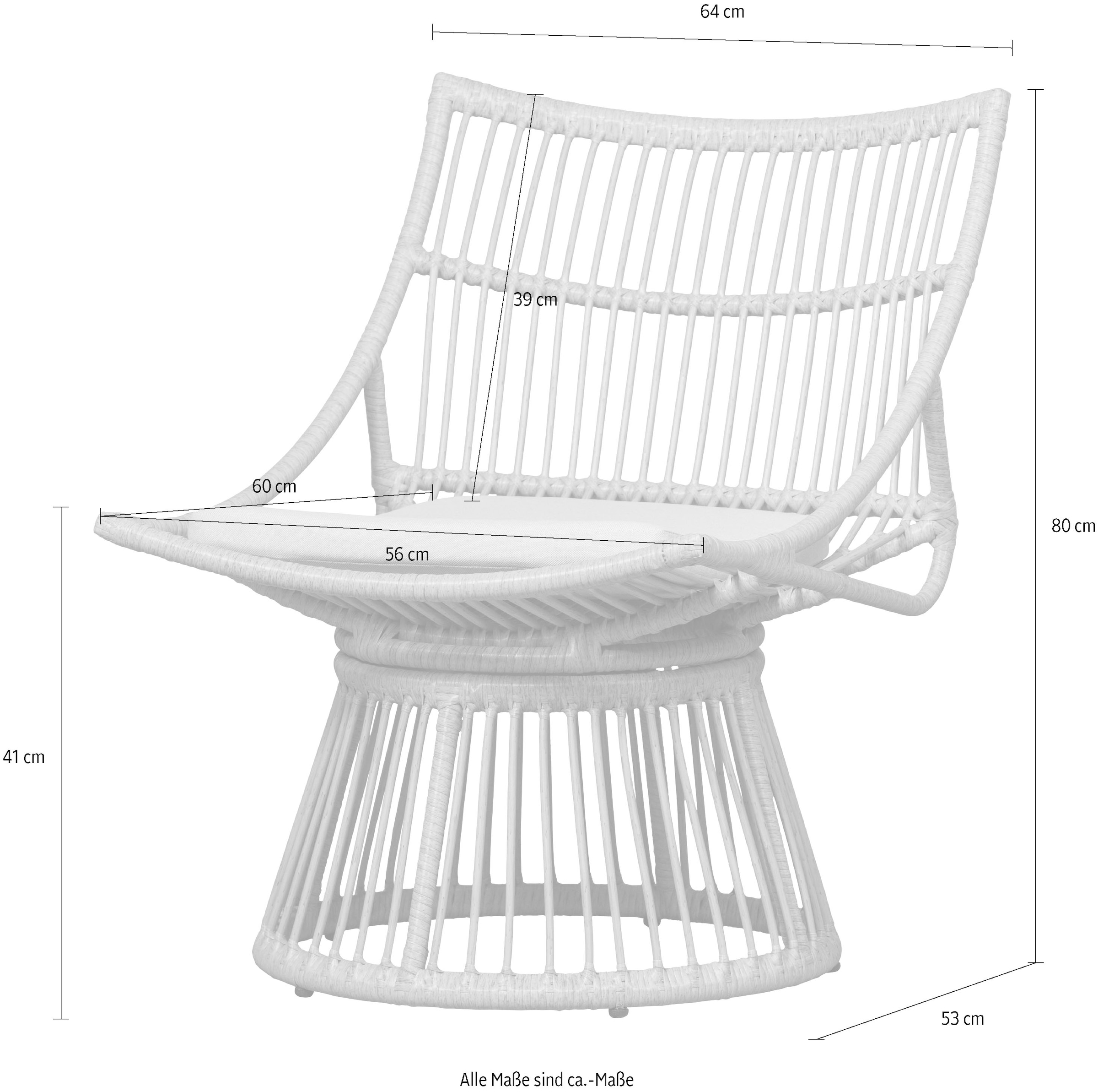 WOOOD Chaise en rotin »Alatna Wicker auf Aluminiumgestell pulverbeschichtet H80 x B64 x T53cm« () Fibre synthétique tressée, coussin d'assise inclus, capacité de charge 120 kg
