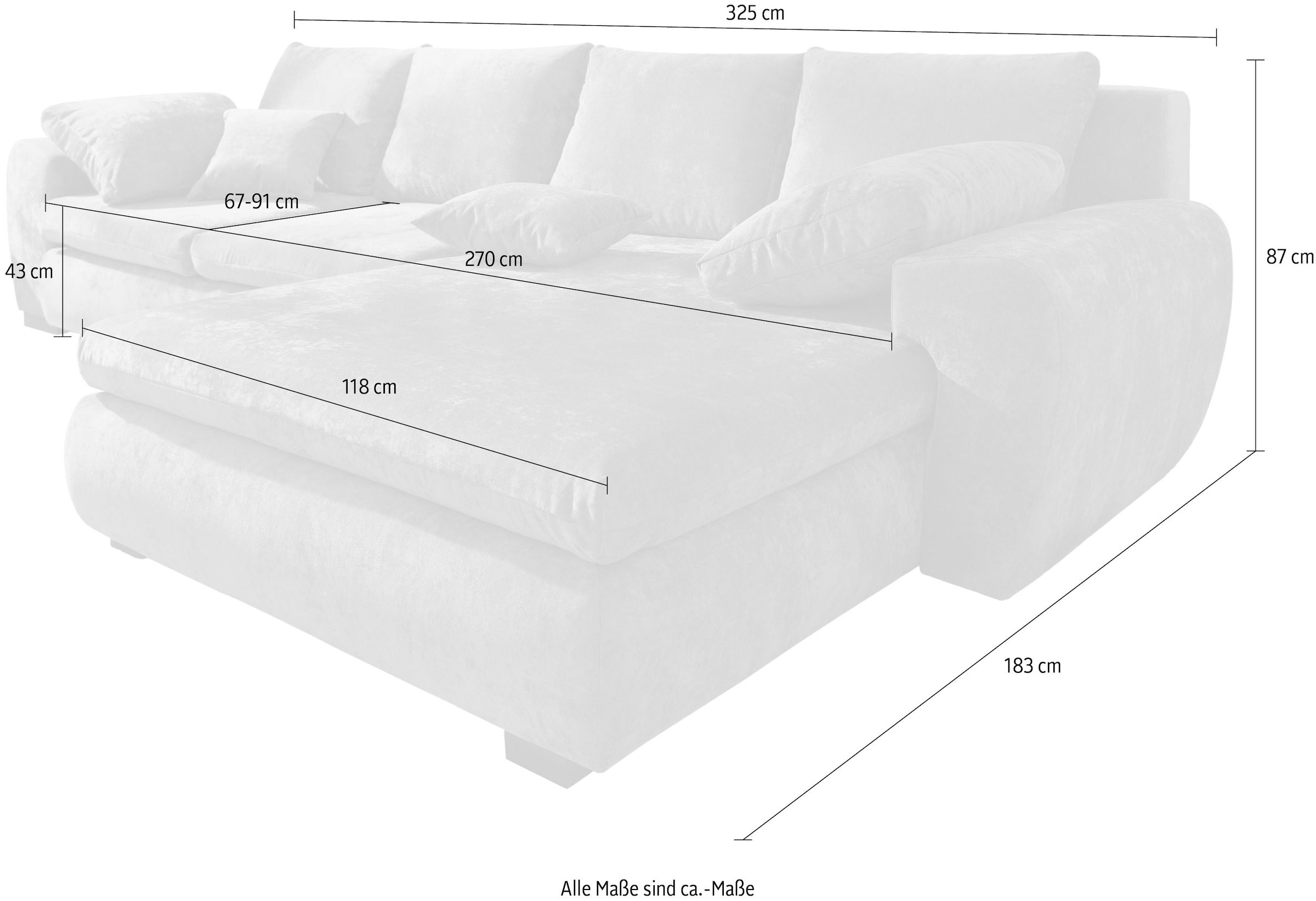 Home affaire Ecksofa »Cara Mia L-Form, B: 325 cm« mit 4 Zierkissen, optional Bettfunktion & Bettkasten