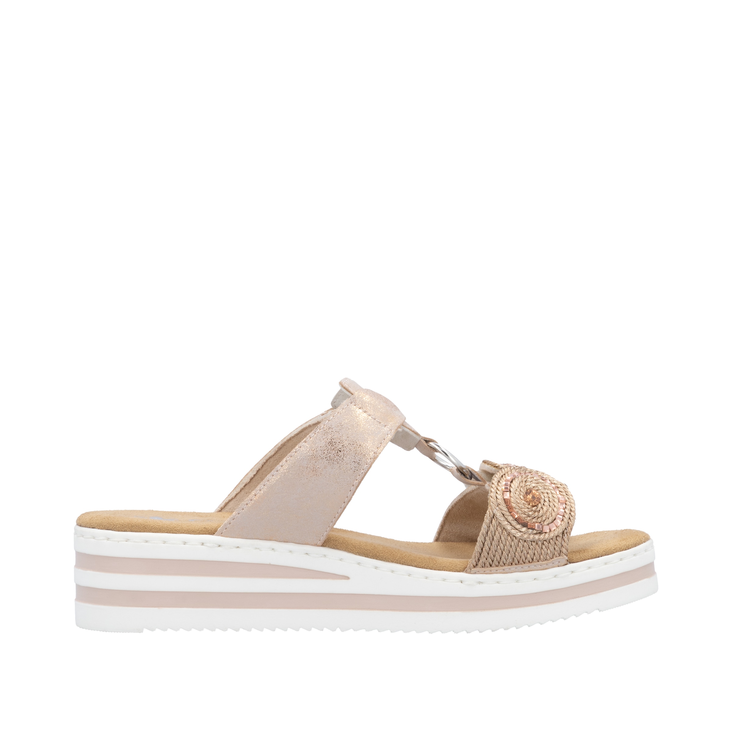 Rieker Pantolette  Sommerschuh, Urlaubsschuh mit Glitzersteine, Metallic-Optik