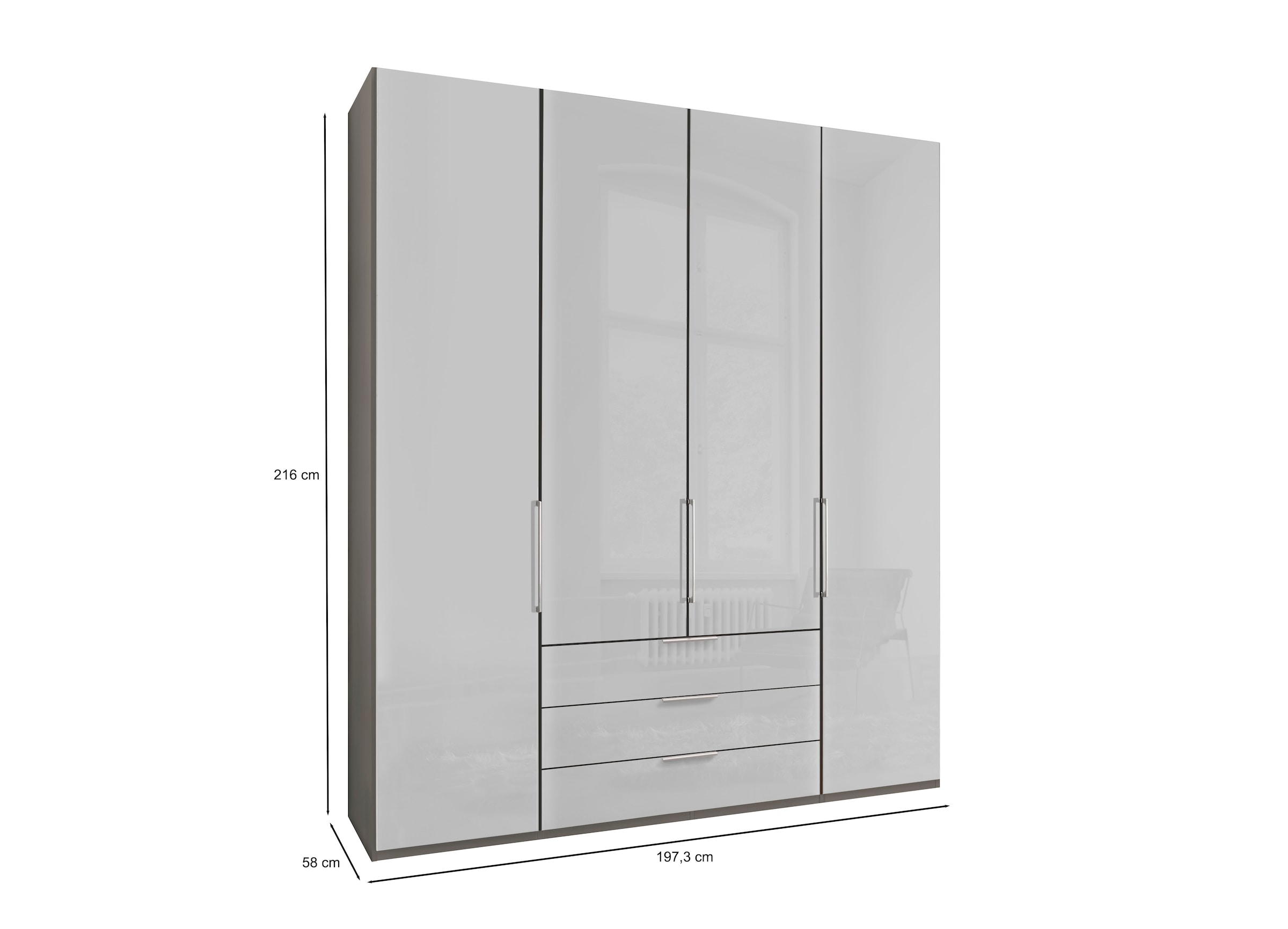 WIEMANN Armoire à portes pliantes »Monaco« mit Glasfront sowie hochwertigen Beschlägen