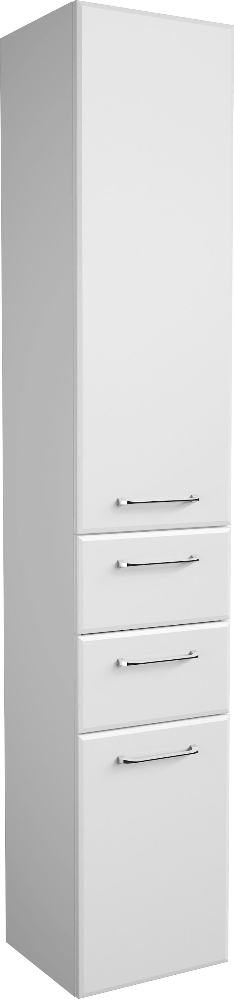 Saphir Armoire haute »Quickset Badschrank 35 cm breit, 2 Türen, 2 Schubladen, 3 Einlegeböden« armoire haute de salle de bain avec amortisseur de porte, poignées chrome brillant