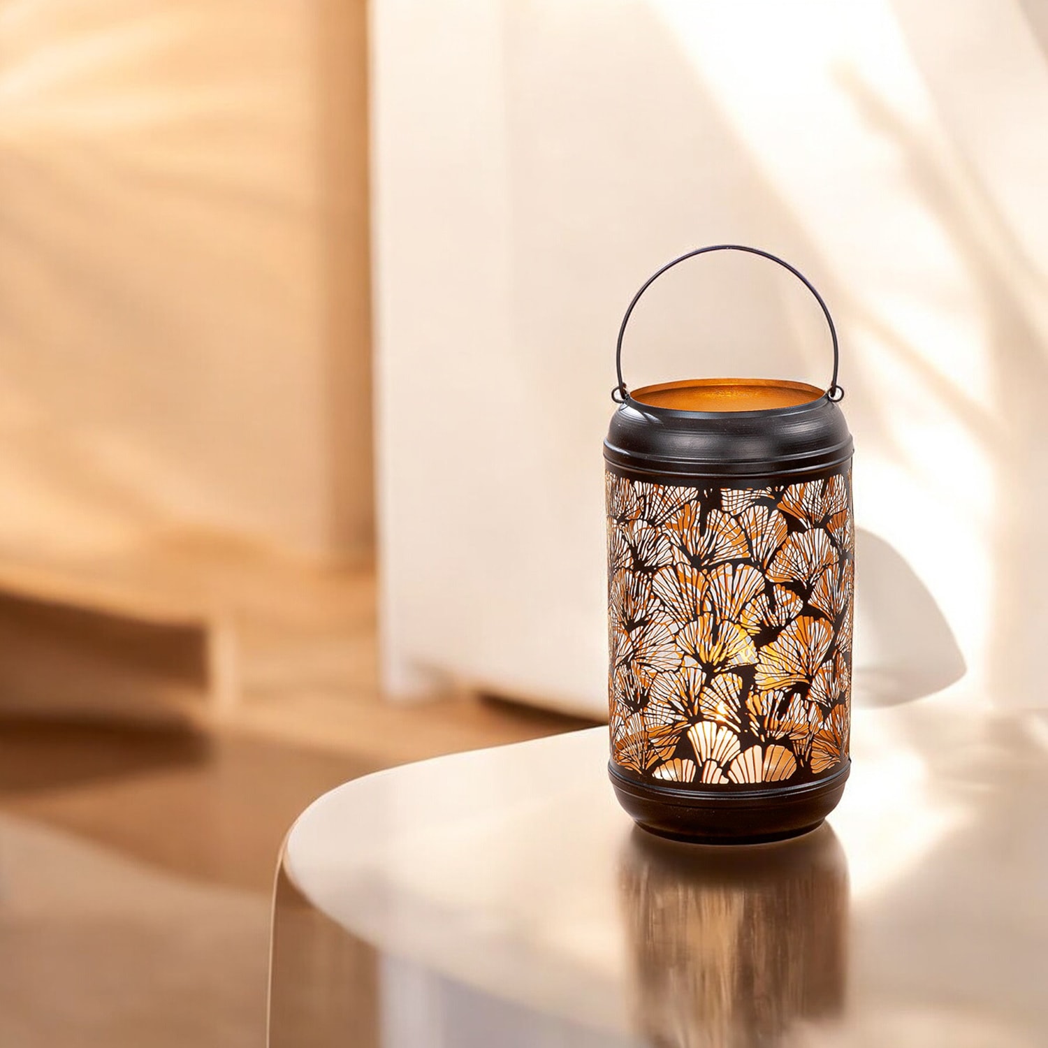 GILDE Photophore »Windlicht Ginkgo, schwarz H.36 cm«