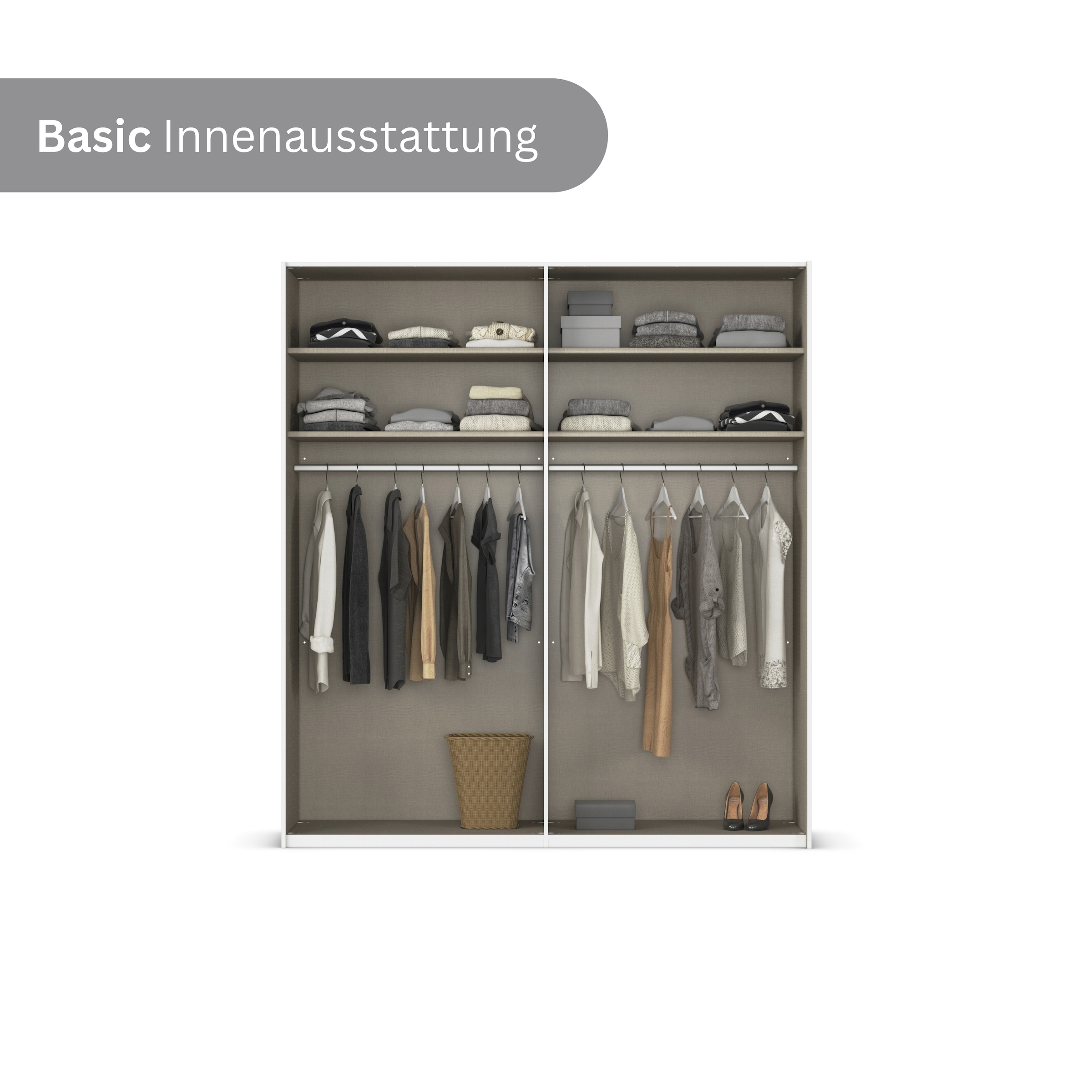 rauch Schwebetürenschrank »Kleiderschrank Schrank Garderobe Schlafzimmerschrank CONTIDO« 3 verschiedene Ausstattungen BASIC/CLASSIC/PREMIUM (inkl. SOFT-CLOSE),  aus hochwertigem Material in 6 Breiten 2 Griff-Farben MADE IN GERMANY