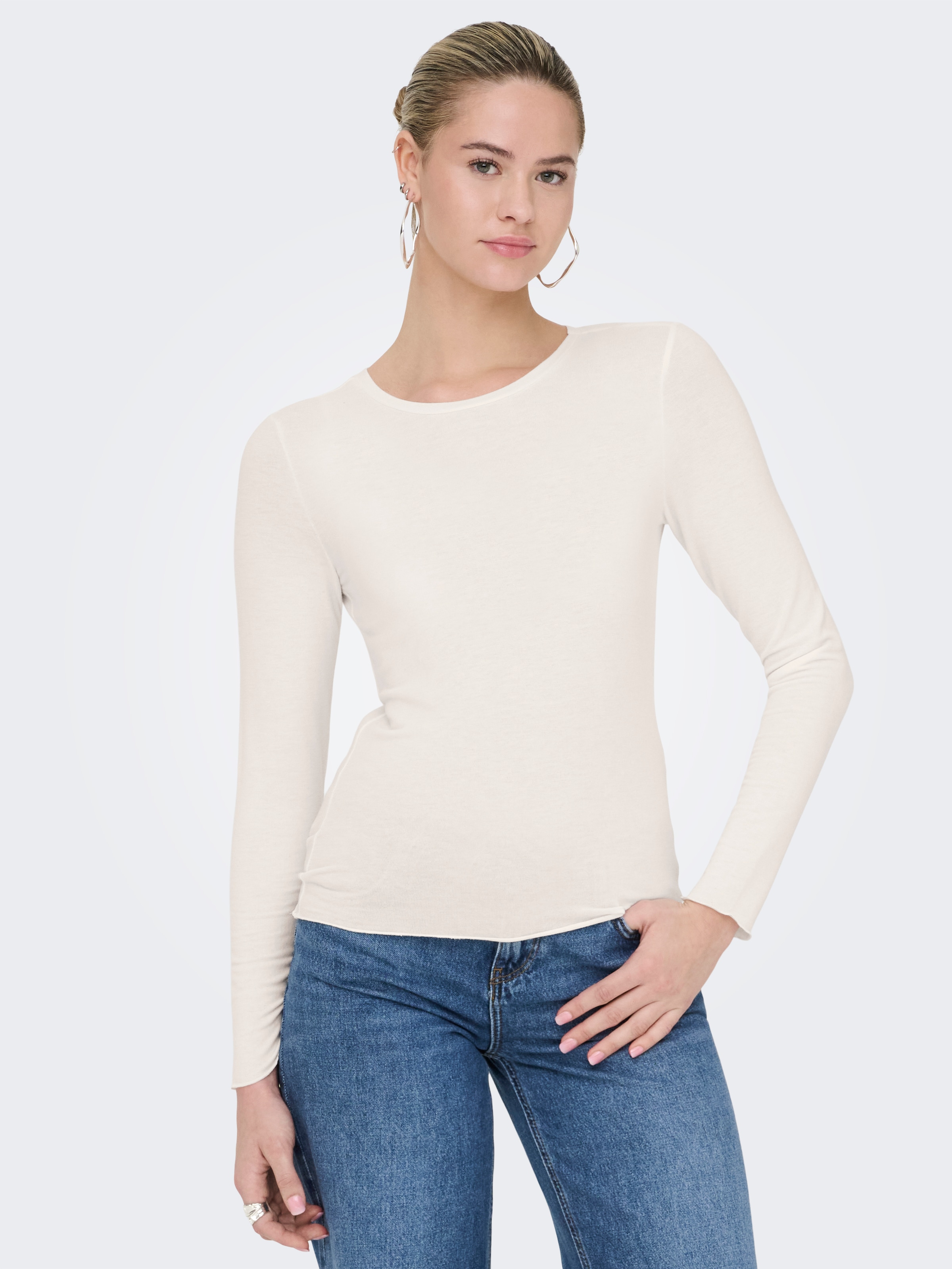 ONLY T-shirt à manches longues »ONLVIRRO O NECK L/S TOP BOX JRS« mélange de matériaux, coupe régulière