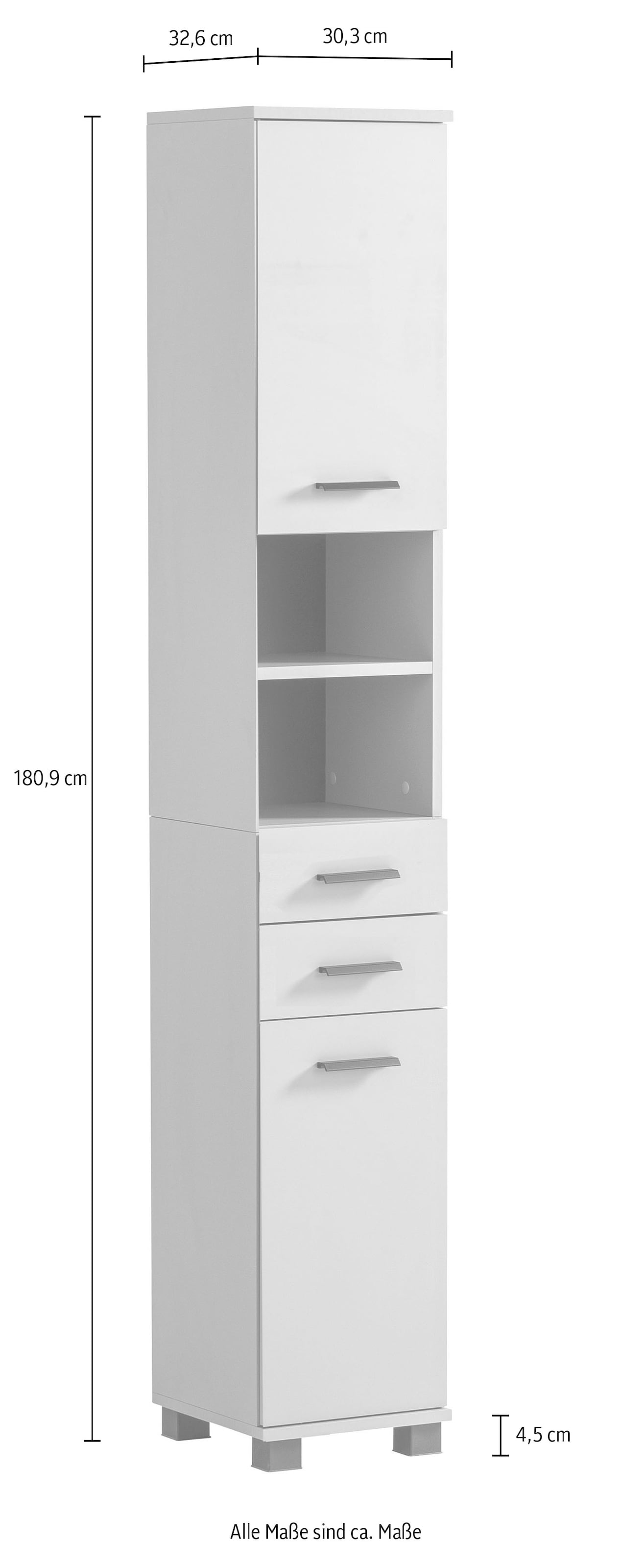 welltime Armoire haute »Palermo, Breite 30 cm« Wechselbarer Türanschlag, Metallbeschläge