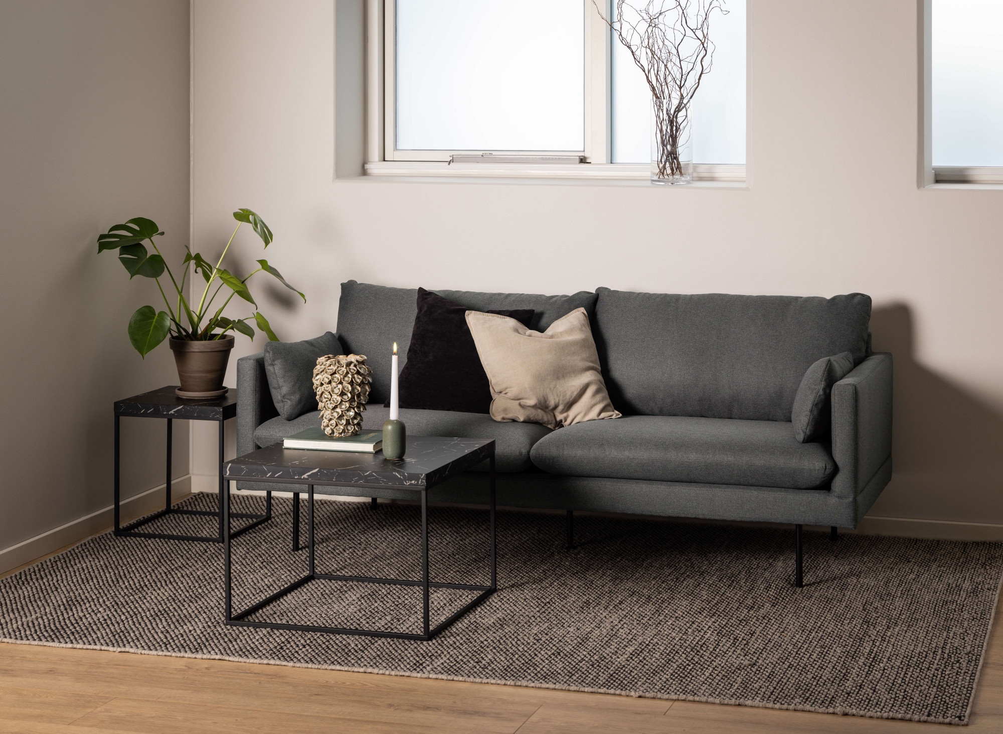 ACTONA GROUP Table basse »Barossa, Wohnzimmer-Tisch, quadratisch, in Steinoptik, Modern« aspect pierre, pieds en acier noir, plusieurs variantes, L : 60 cm