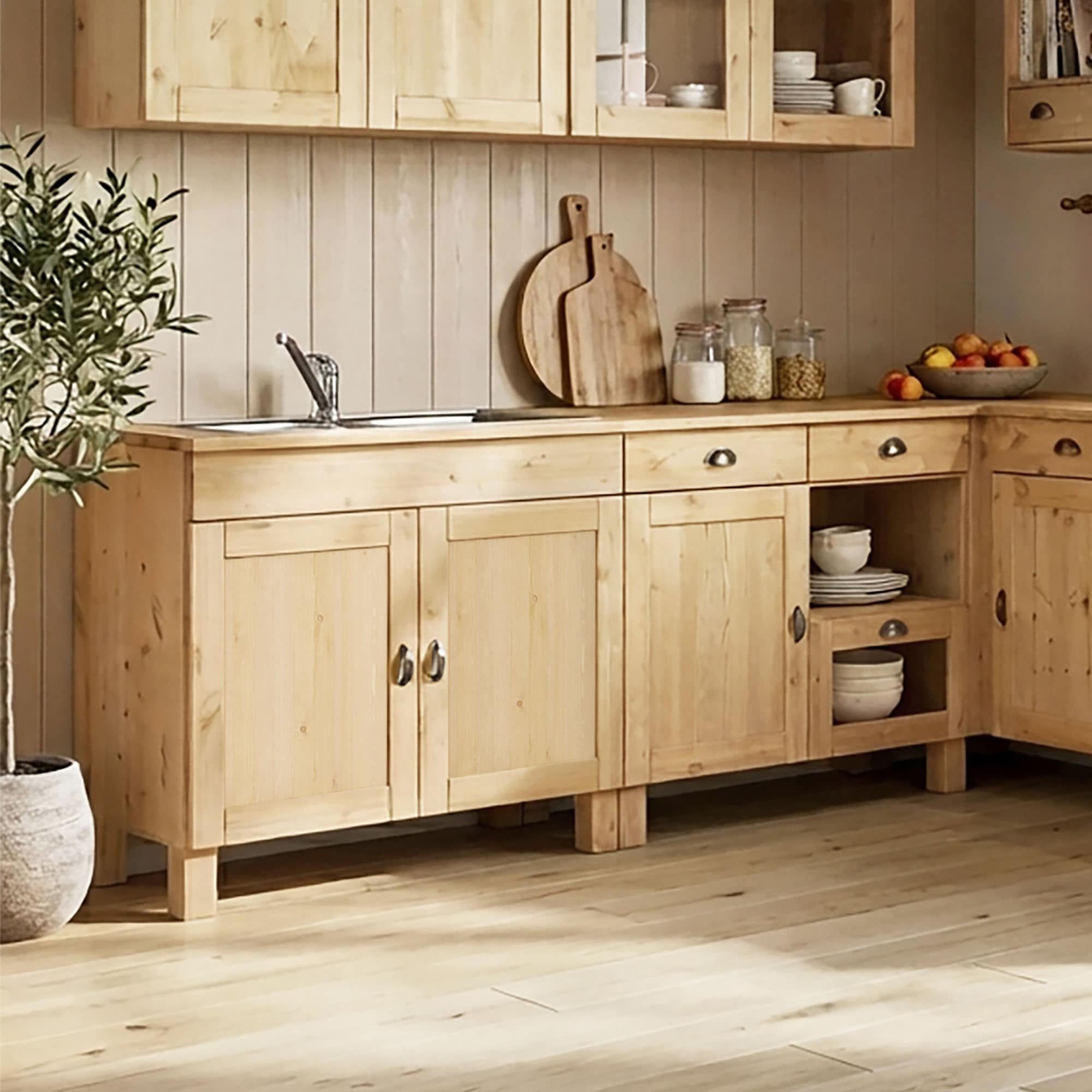 Home affaire Meuble évier »Oslo« 100 cm de large, en 2 profondeurs, incluant évier encastré en acier inoxydable