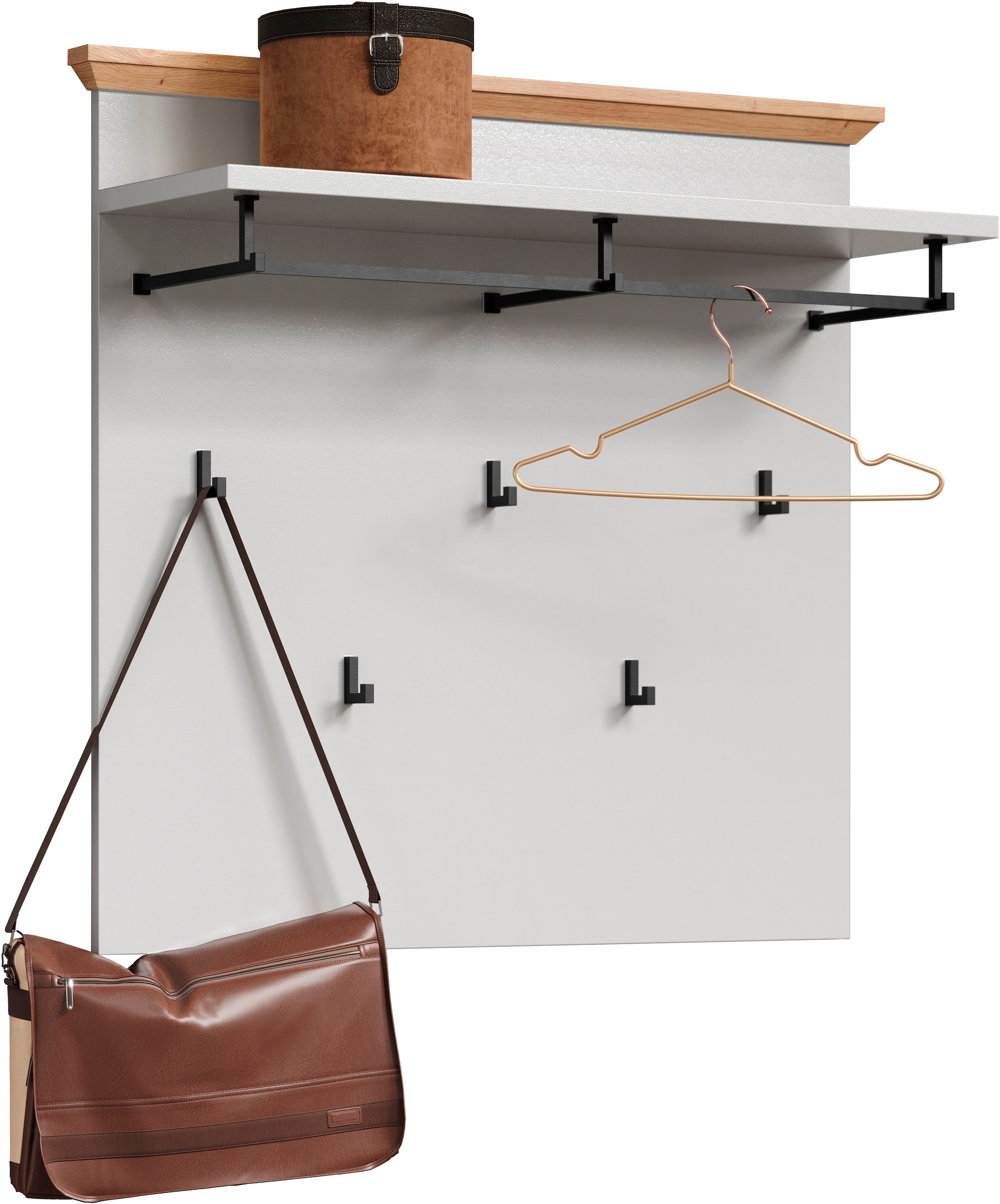 Home affaire Panneau de vestiaire »Herzwill« 1 cuis tlg. Wandpaneel, Masse B/H/T ca.: 91/49/41 cm in hellgrau und Eiche NB