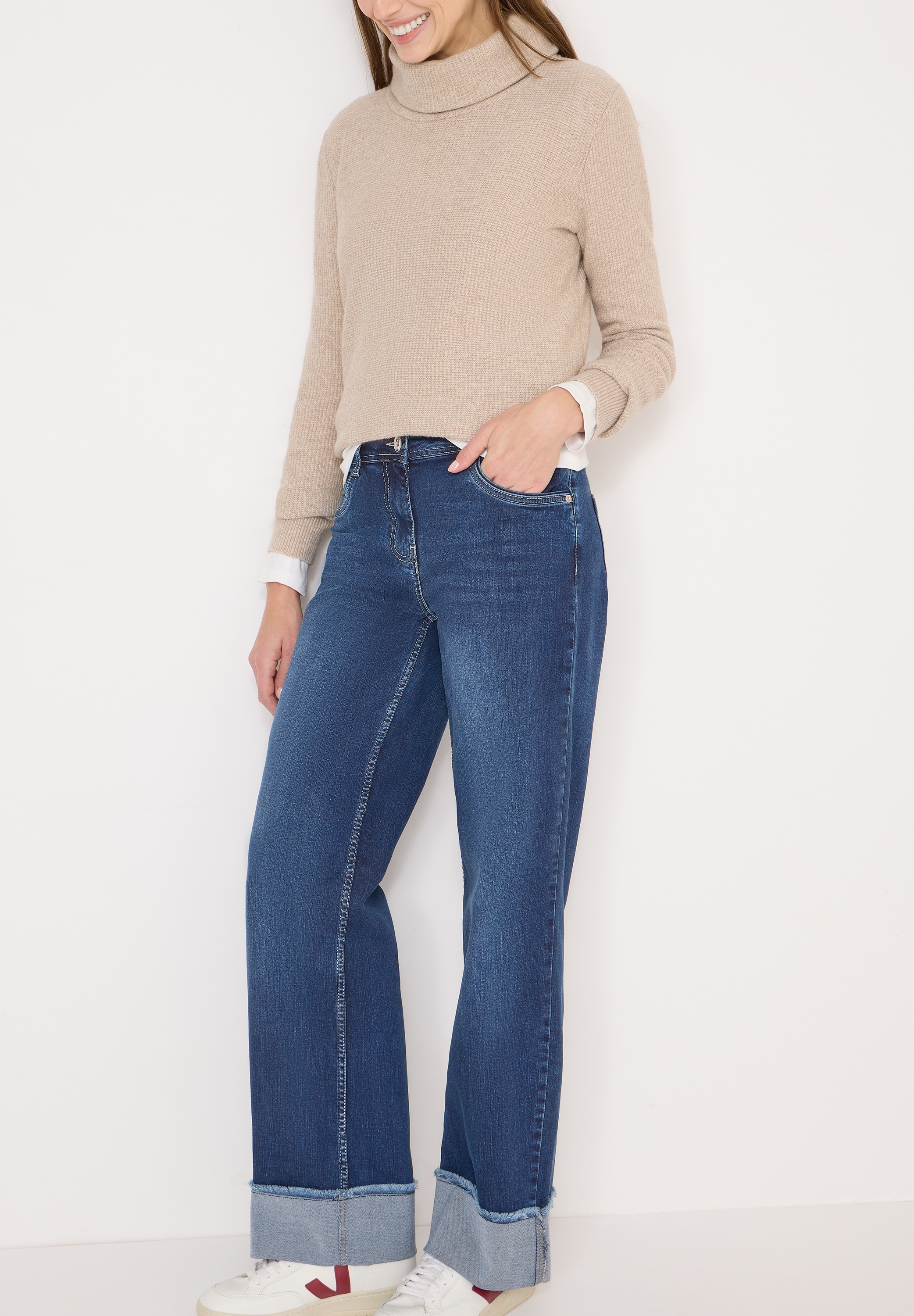 Cecil Jeans à 5 poches »Style NEELE« Wide Leg Washed-Look Jeans mit Aufschlag