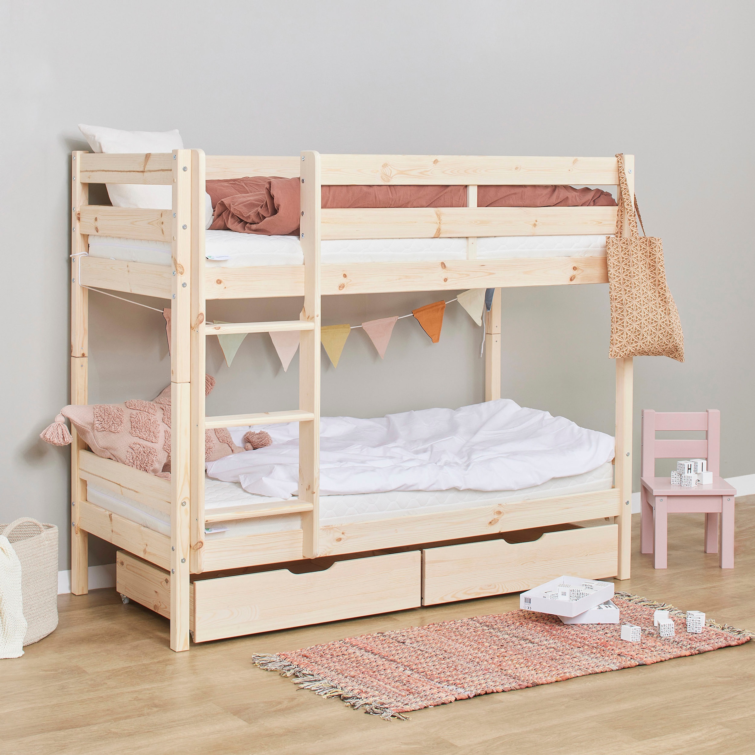 Hoppekids Etagenbett »ECO Comfort Kinderbett 90x200 oder 70x160 aus Massivholz in 4 Farben« TÜV, FSC und Nordisches Umweltzeichen – wahlweise mit Matratzen