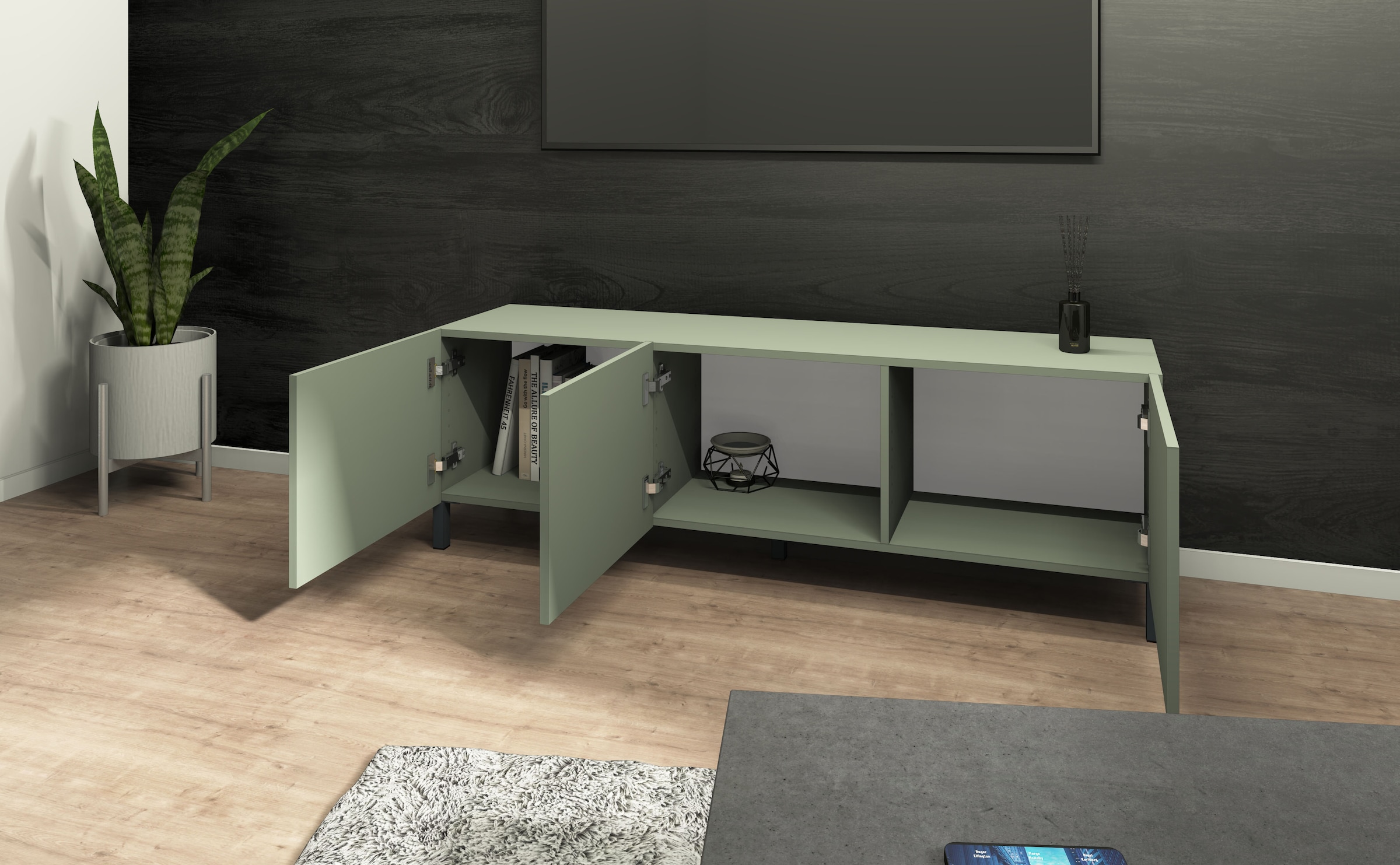 borchardt Möbel Lowboard Metallfüsse, grifflose Optik