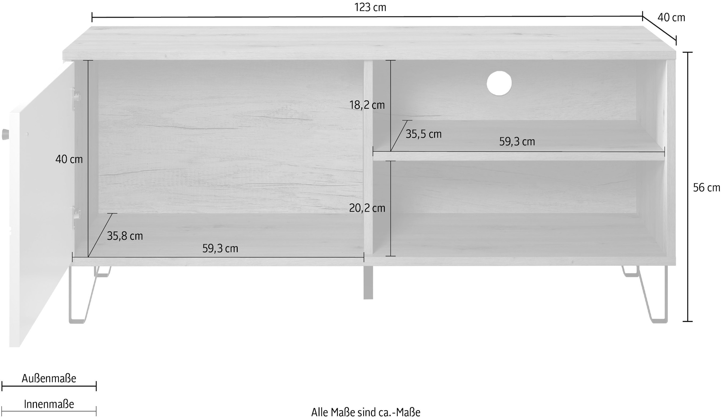Home affaire Lowboard »Tarragona TV-Kommode« TV-Unterteil mit 1 Tür & 2 Fächern - (B/T/H) 123/40/56 cm