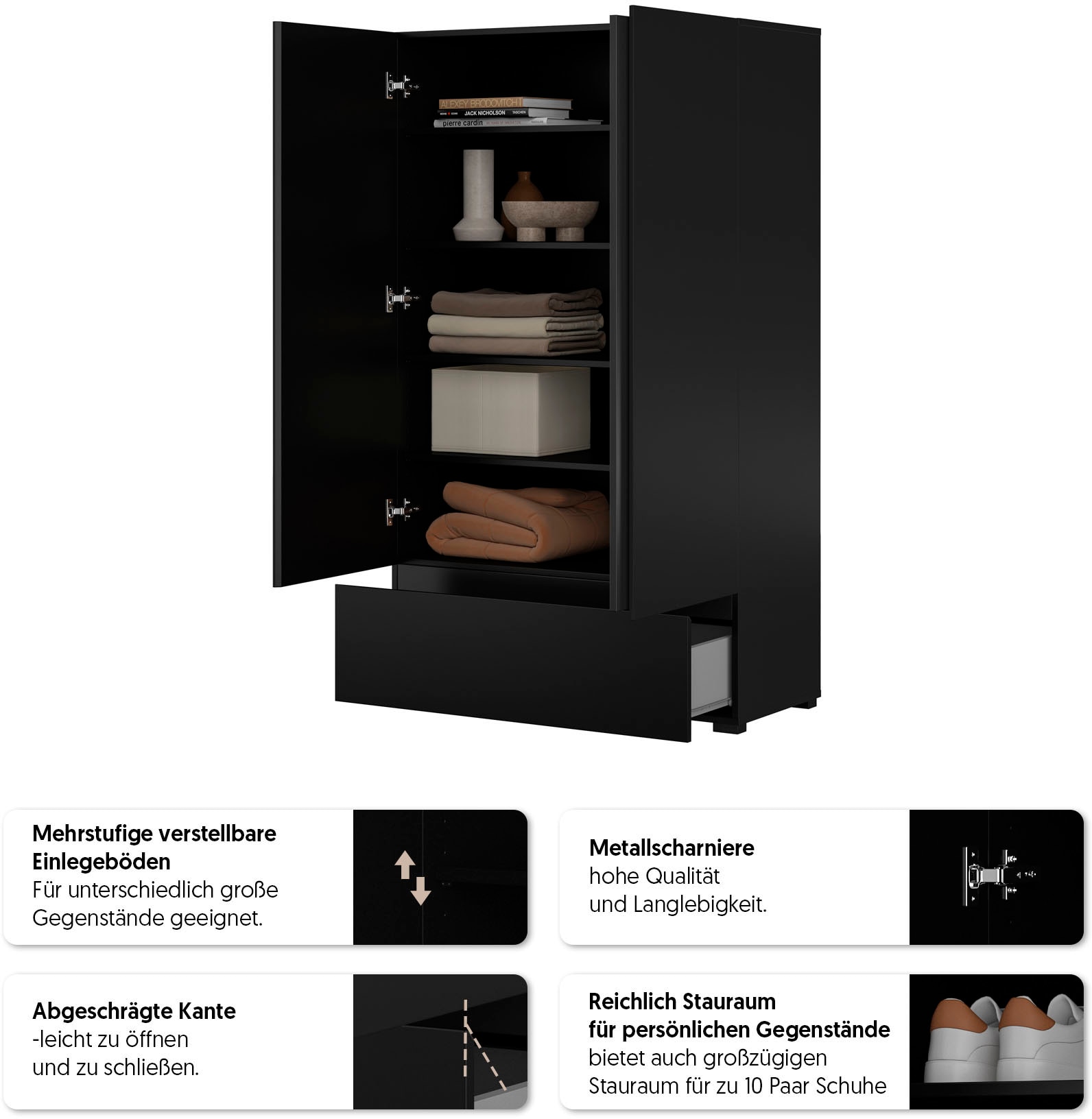 GOODproduct Armoire multi-usages »Cross,Breite 89 cm, Highboard, Universalschrank, Garderobe« armoire à linge avec beaucoup de rangement, étagères réglables