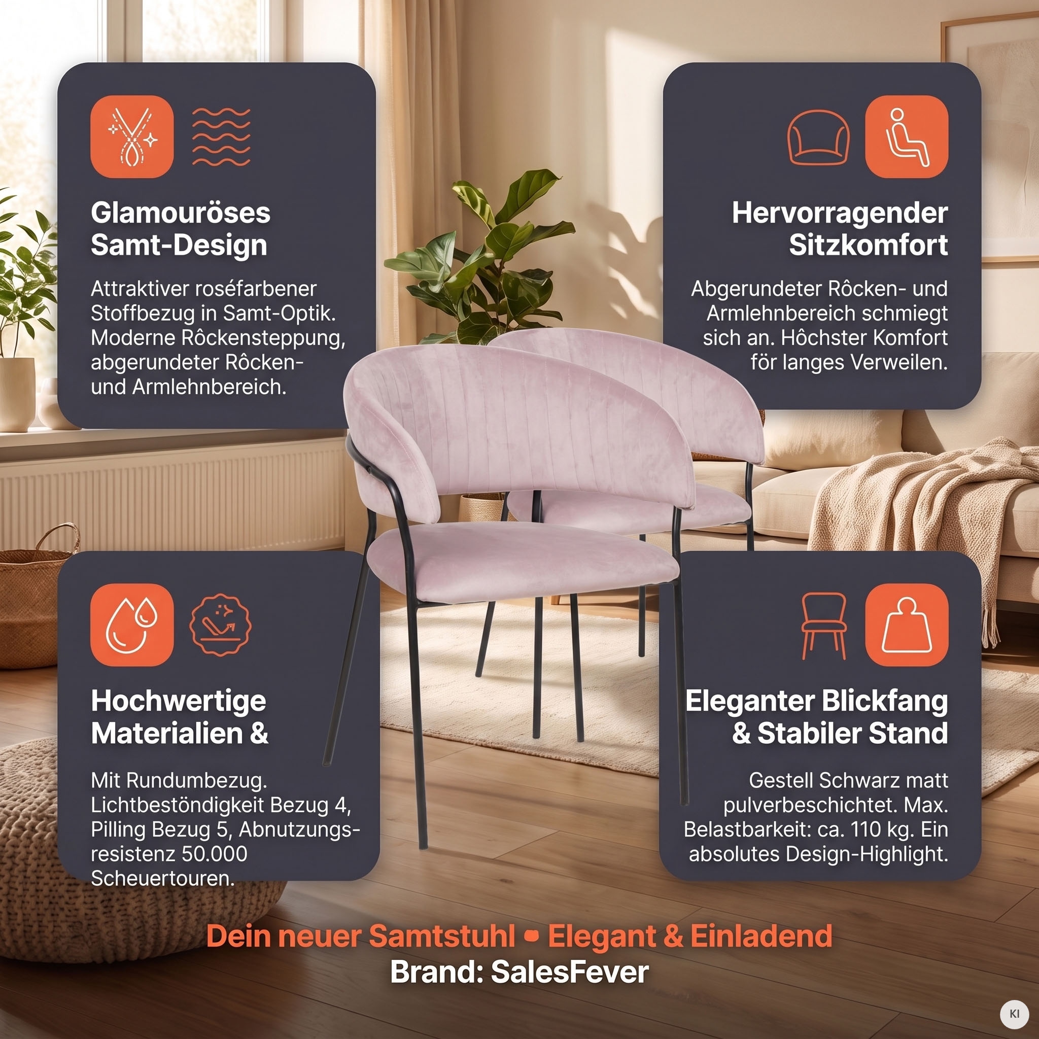 SalesFever Chaise de salle à manger »Idro Komfortabler Polsterstuhl« () 1 cuisdos arrondi avec piqûres longitudinales