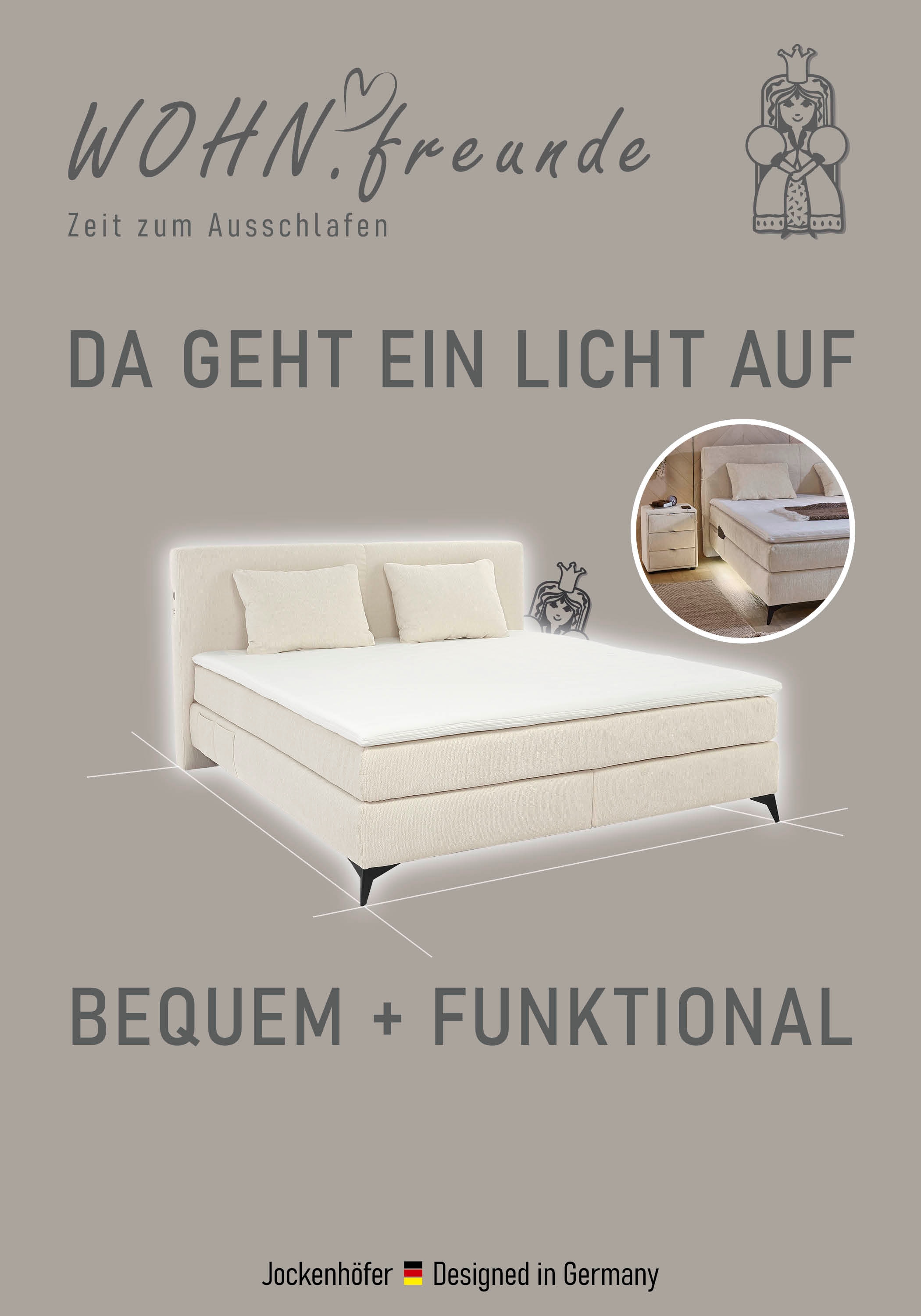 Jockenhöfer Gruppe Lit boxspring »Kira in den Breiten 160x200 & 180x200cm« incl. éclairage LED, ports de charge USB, matelas 7 zones, surmatelas, divers degrés de fermeté