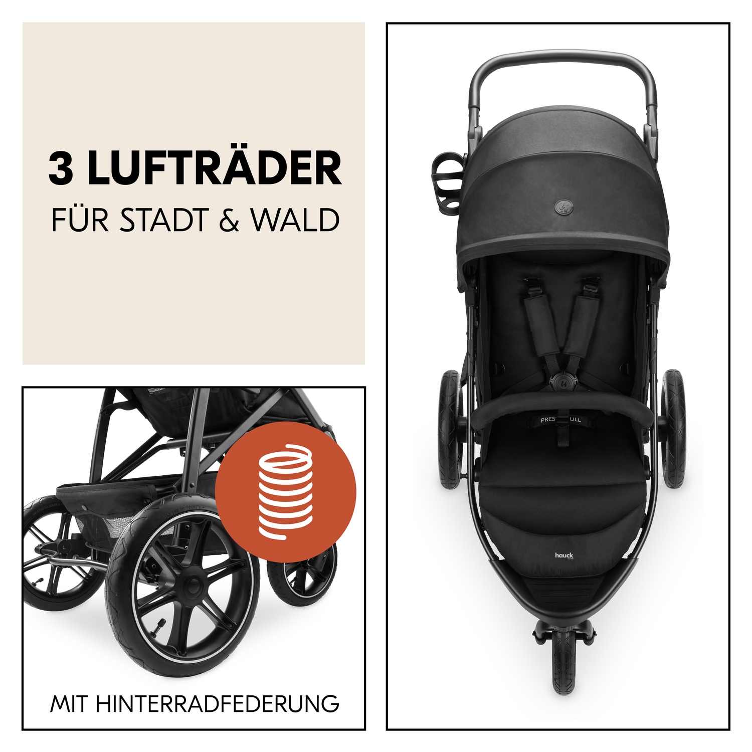 Hauck Kinder-Buggy »Dreiradbuggy, Rapid 3 Air, black« 22 kg mit schwenk/feststellbarem Vorderrad; Lufträder; bis 22 kg belastbar