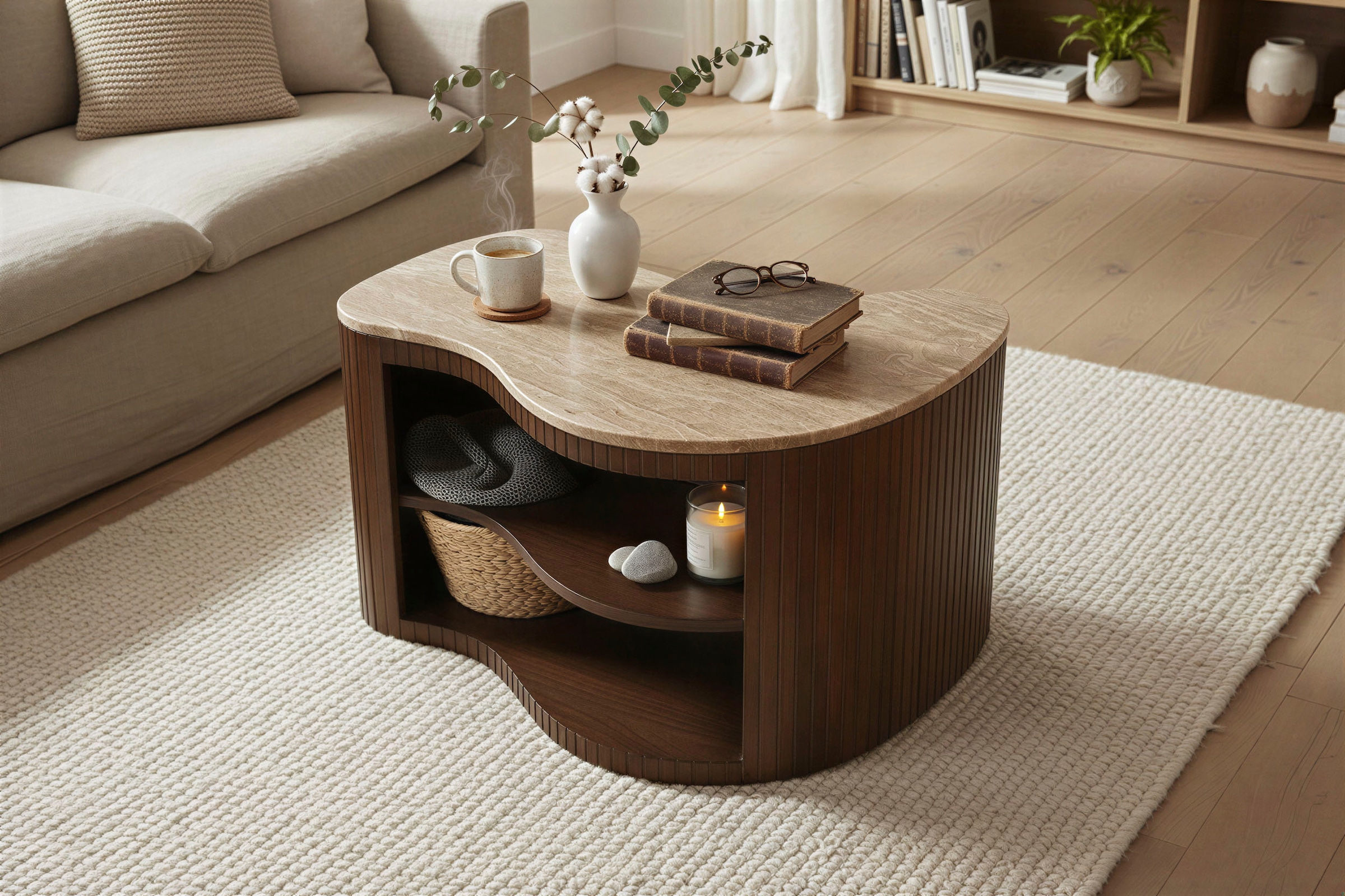 SIT Tableau TV »Dallas aus Mango massiv mit Lamellenfront & 2 offenen Fächern« 1 cuis tlg. 2 en 1 en tant que meuble TV ou table basse avec façade à lattes
