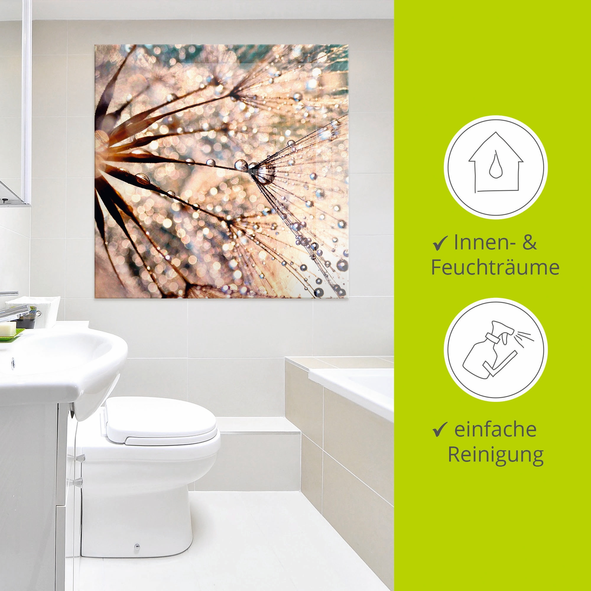 Artland Tableau en verre »Pusteblume - Kisses from rain« 1 cuis tlg. in verschiedenen Grössen