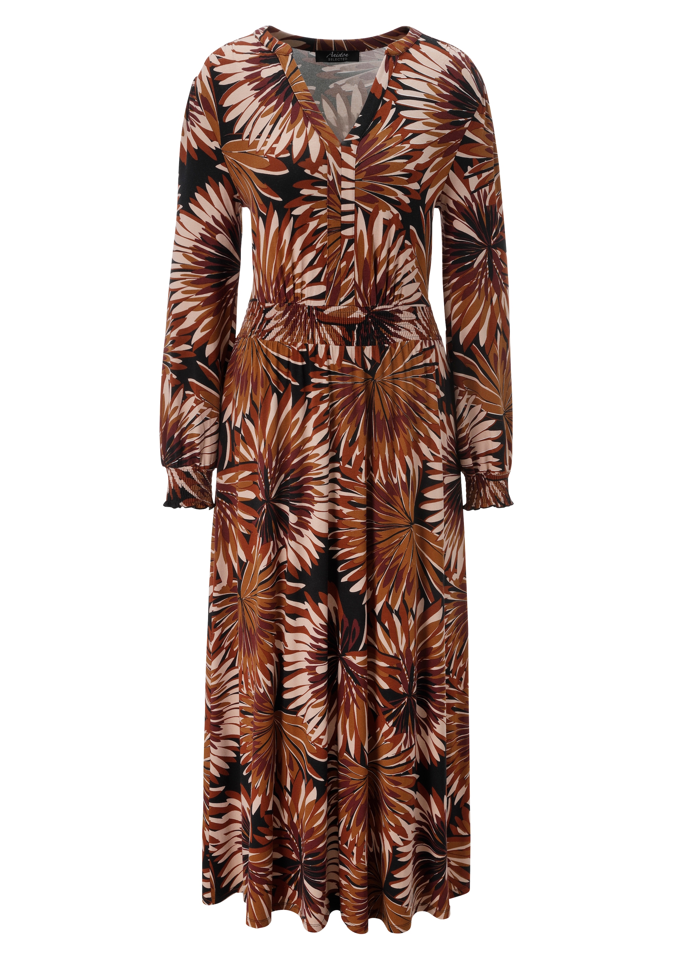 Aniston SELECTED Robe midi Avec détails smockés et imprimé floral fantaisie - NOUVELLE COLLECTION
