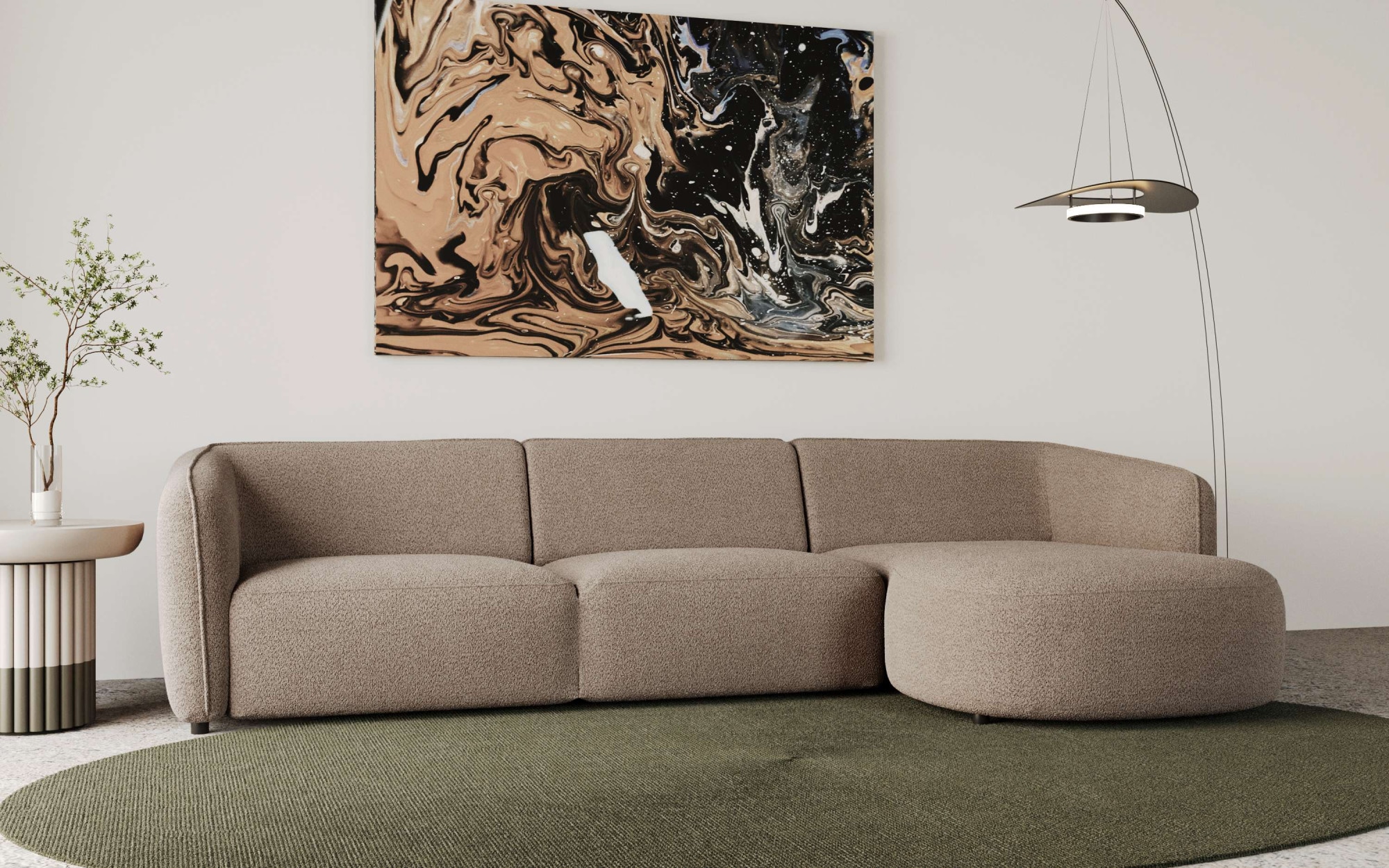 GOODproduct Canapé d'angle »OSTRUP Rundsofa, L-Form, Naturtöne, Boucle oder Chenille« largeur 280 cm, forme organique aux courbes douces