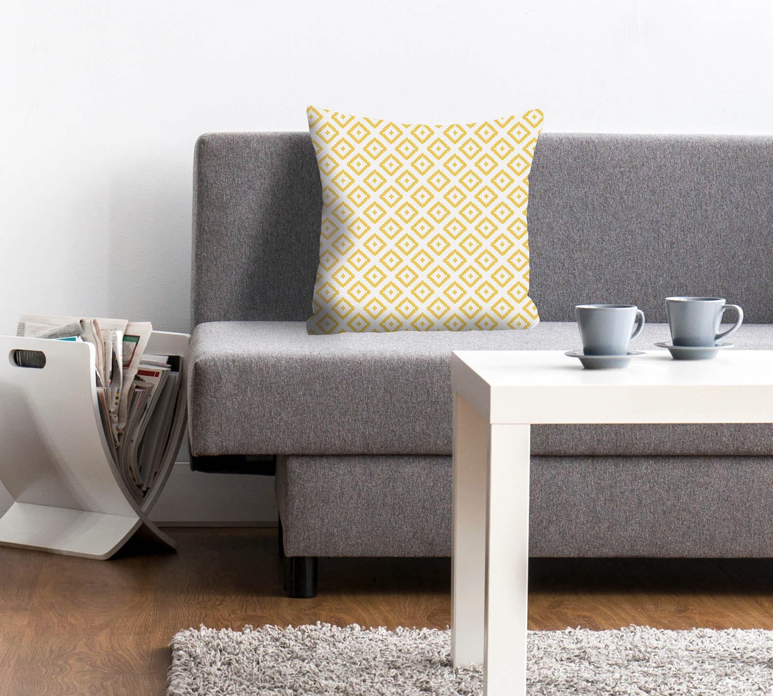 queence Coussin décoratif »Nina« Kissenhülle,kleine Quadrate,Gelb,Muster,Modern,Geometrisch,Fröhlich