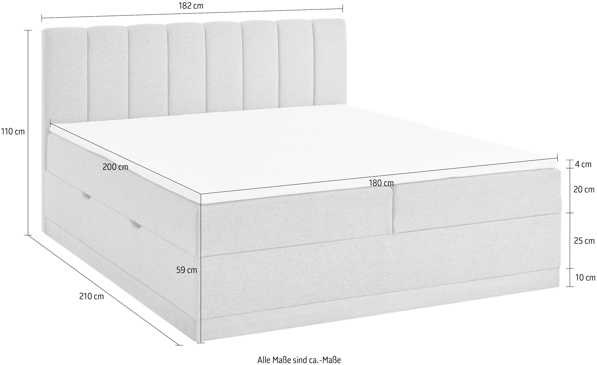 Home affaire Boxbett »Frappelle inkl. Bettkasten, erhältlich in der Grösse 180x200cm, H3« inkl. PUR-Schaum-Topper