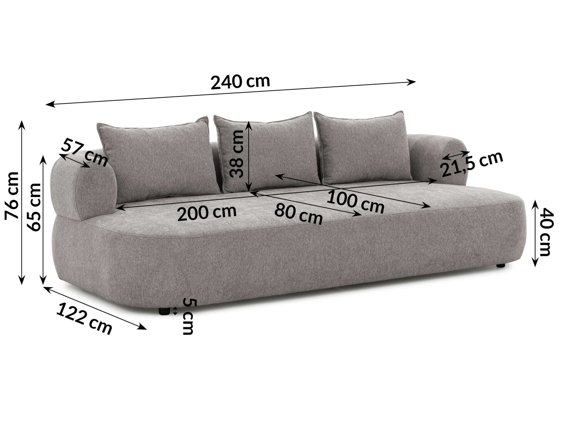 Home affaire Canapé Big »LUSSAC 4-Sitzer Design-Sofa mit Zierkissen, Masse B/T/H: 242/123/78 cm« hoher Sitzkomfort und modernes Design, Sofa ohne Bettfunktion