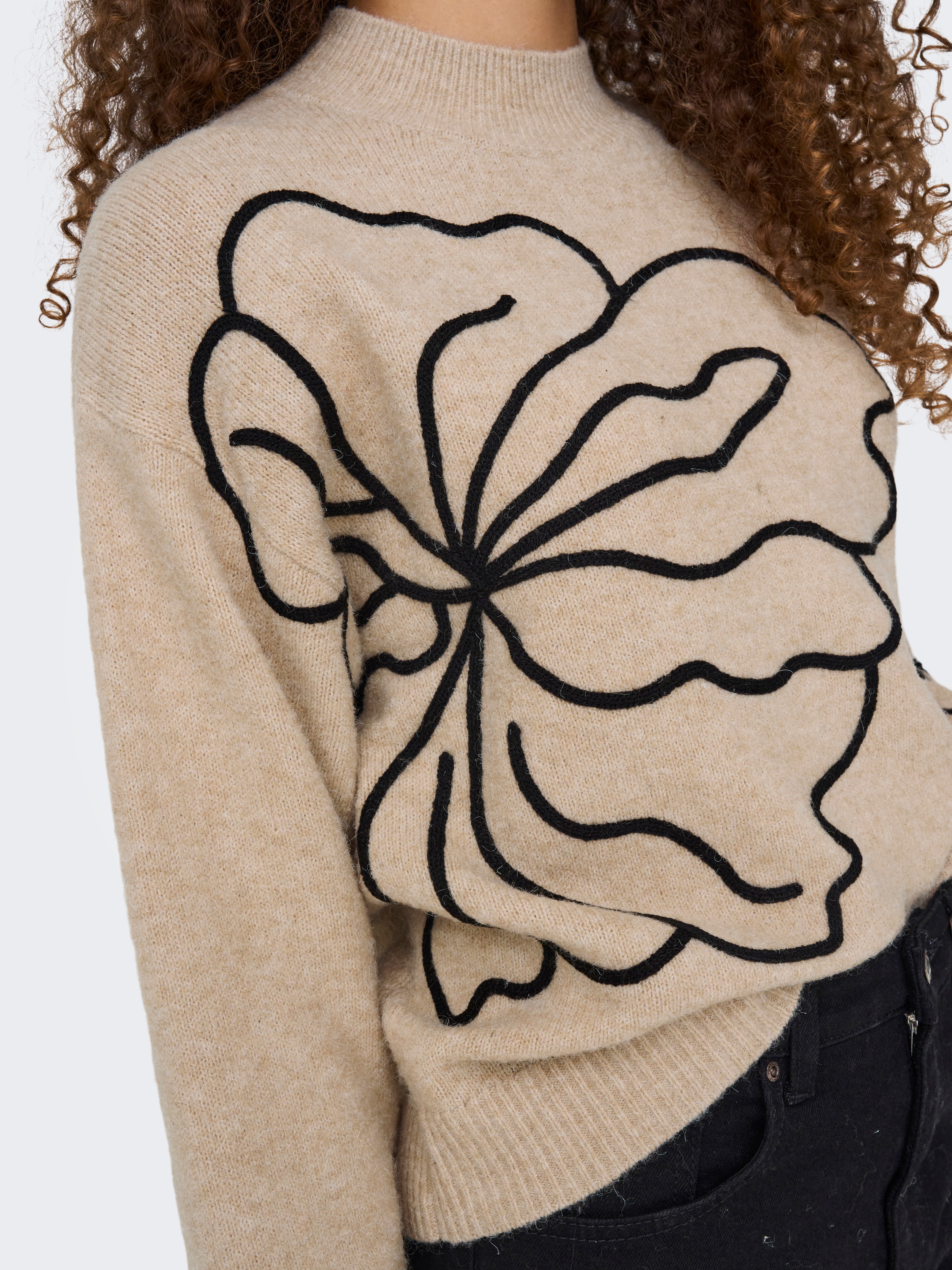 JDY Pull en tricot »JDYJELLA L/S FLOWER PULLOVER KNT NOOS« mélange de matériaux, coupe régulière