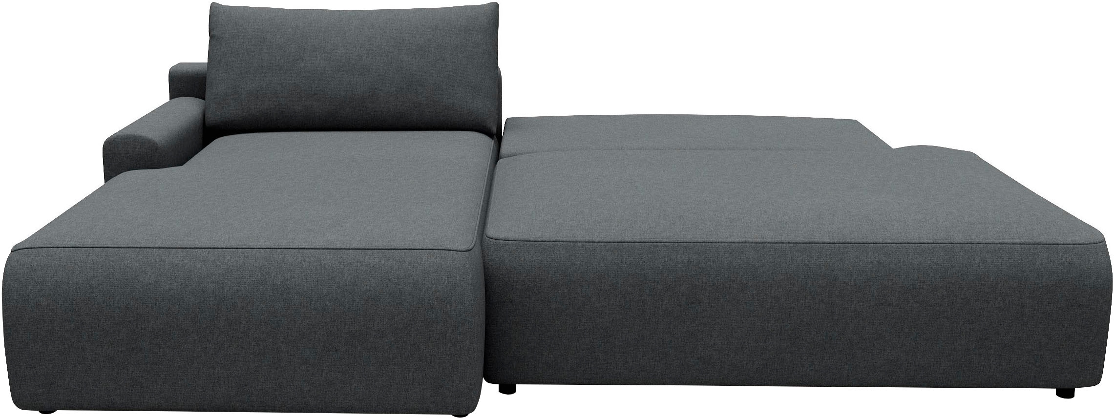 TRENDMANUFAKTUR Canapé d'angle »Prag, Schlafsofa mit Bettkasten, Couch in L-Form, Breite 253 cm« en tissu structuré fin, anthracite, méridienne à gauche