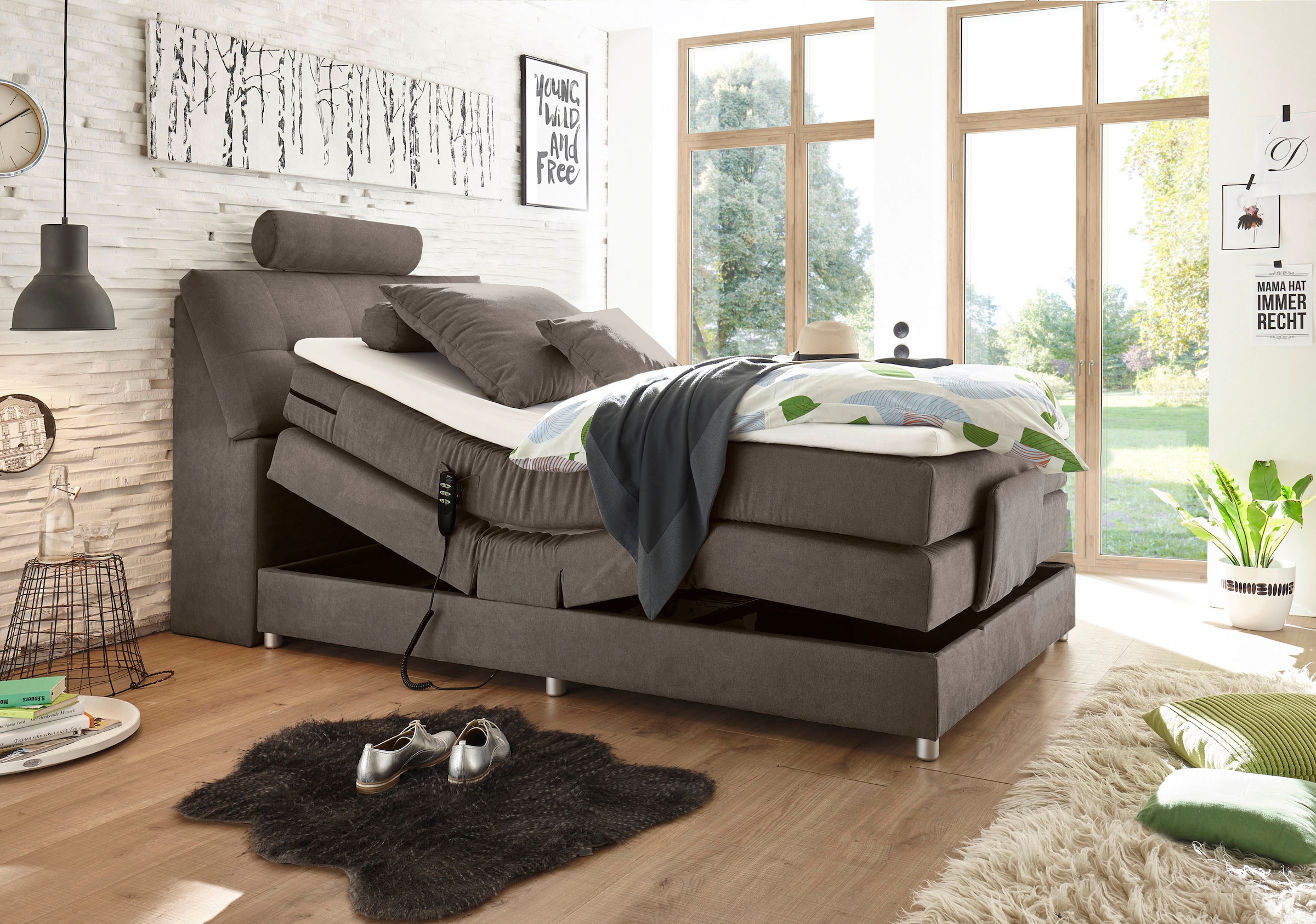 ED EXCITING DESIGN Lit boxspring »Palermo« incl. moteur, topper, appuie-tête et espace de rangement dans la tête de lit