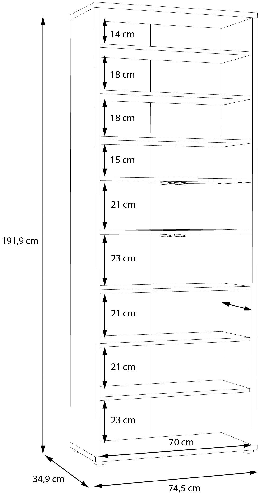 FORTE Schuhschrank »Alice Springs, Schuhschrank, Höhe 191,9 cm, 4 Türen, viel Platz« B/H/T 74,5/191,9/34,9 cm,  Stauraumschrank, Mehrzweckschrank, Breite 74,5 cm, mit 8 Böden
