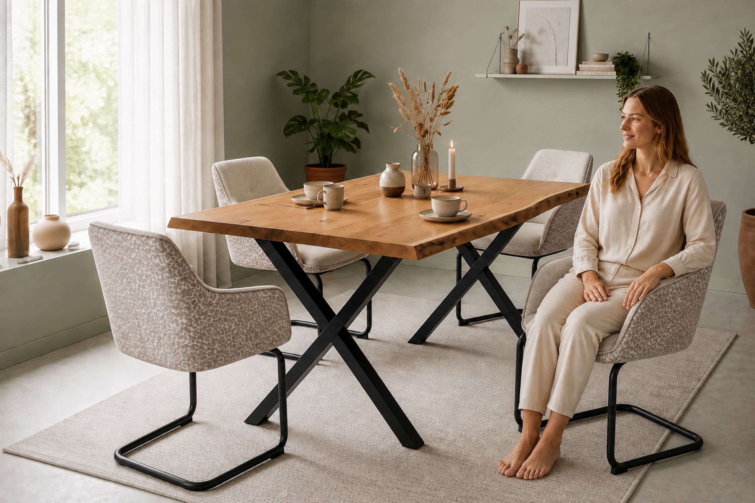 GOODproduct Chaise cantilever »Albany, 2er-Set« (Ensemble) 2 cuismoderner Freischwinger mit Leopardenlook und hochwertigem Webstoff
