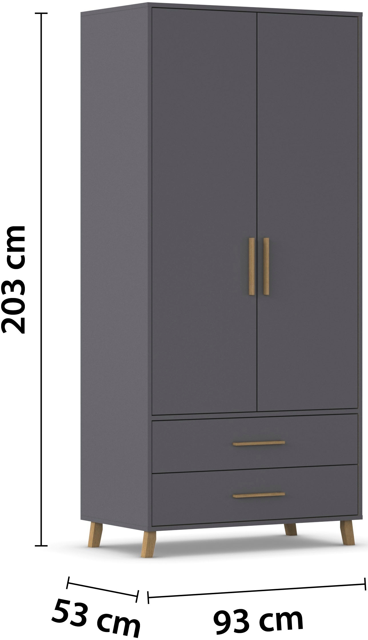 rauch 1100000002199 »Kleiderschrank Schrank Garderobe SHINJO Breiten 93/140/187 cm« in 3 verschiedenen Ausstattungen BASIC/CLASSIC/PREMIUM,  Griffe und Füsse aus Massivholz mit 2 Schubladen MADE IN GERMANY
