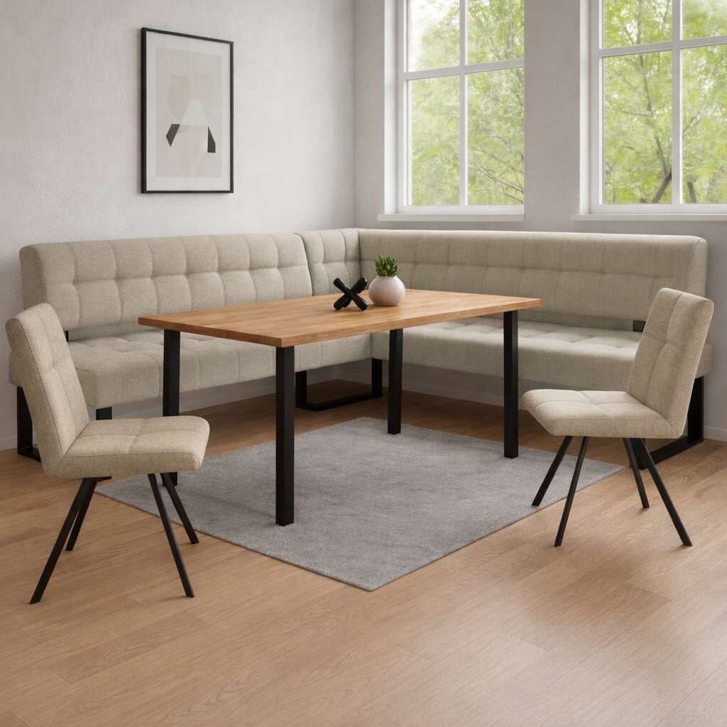 Home affaire Ensemble de bancs d'angle »Mia Essecke, Sitzgruppe, Eckbankgruppe, Küchenbankgruppe« Ensemble, 4er, 4 tlg. Eckbank mit Wellenfederung; Tisch in Eiche massiv
