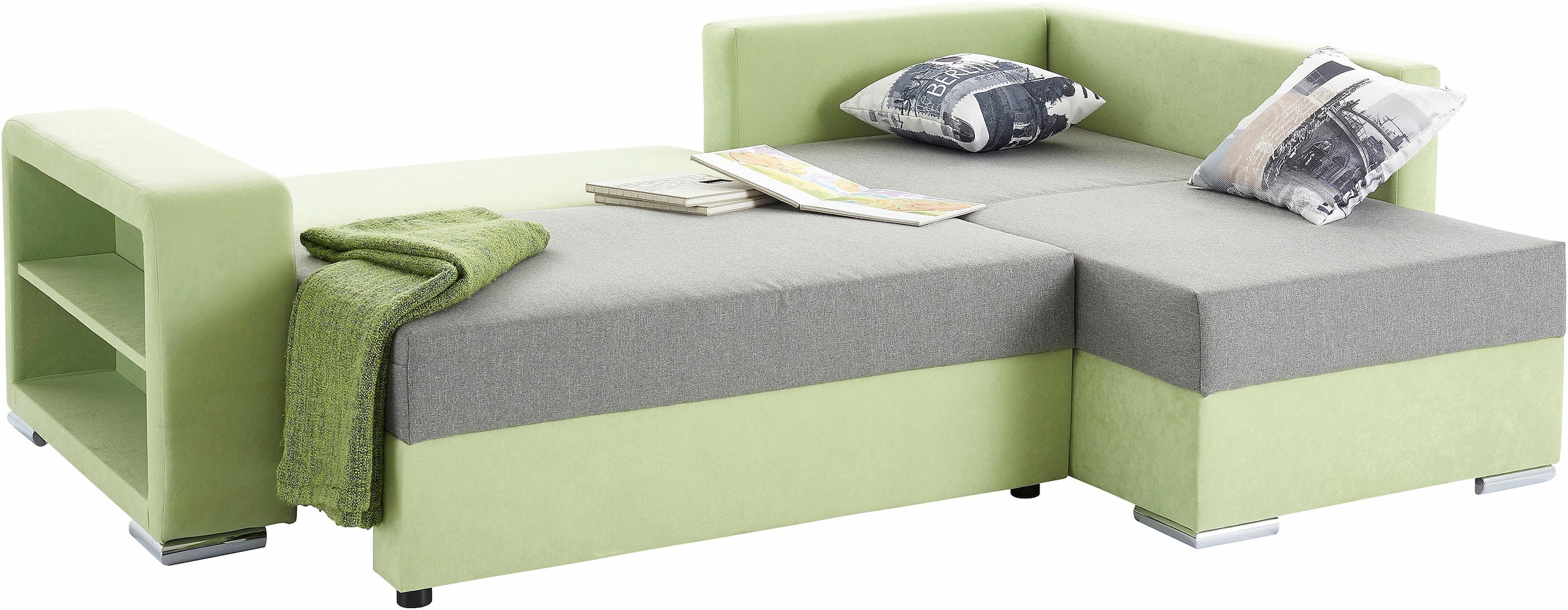 COLLECTION AB Ecksofa »John L-Form« mit Bettfunktion, Bettkasten und integriertem Regal