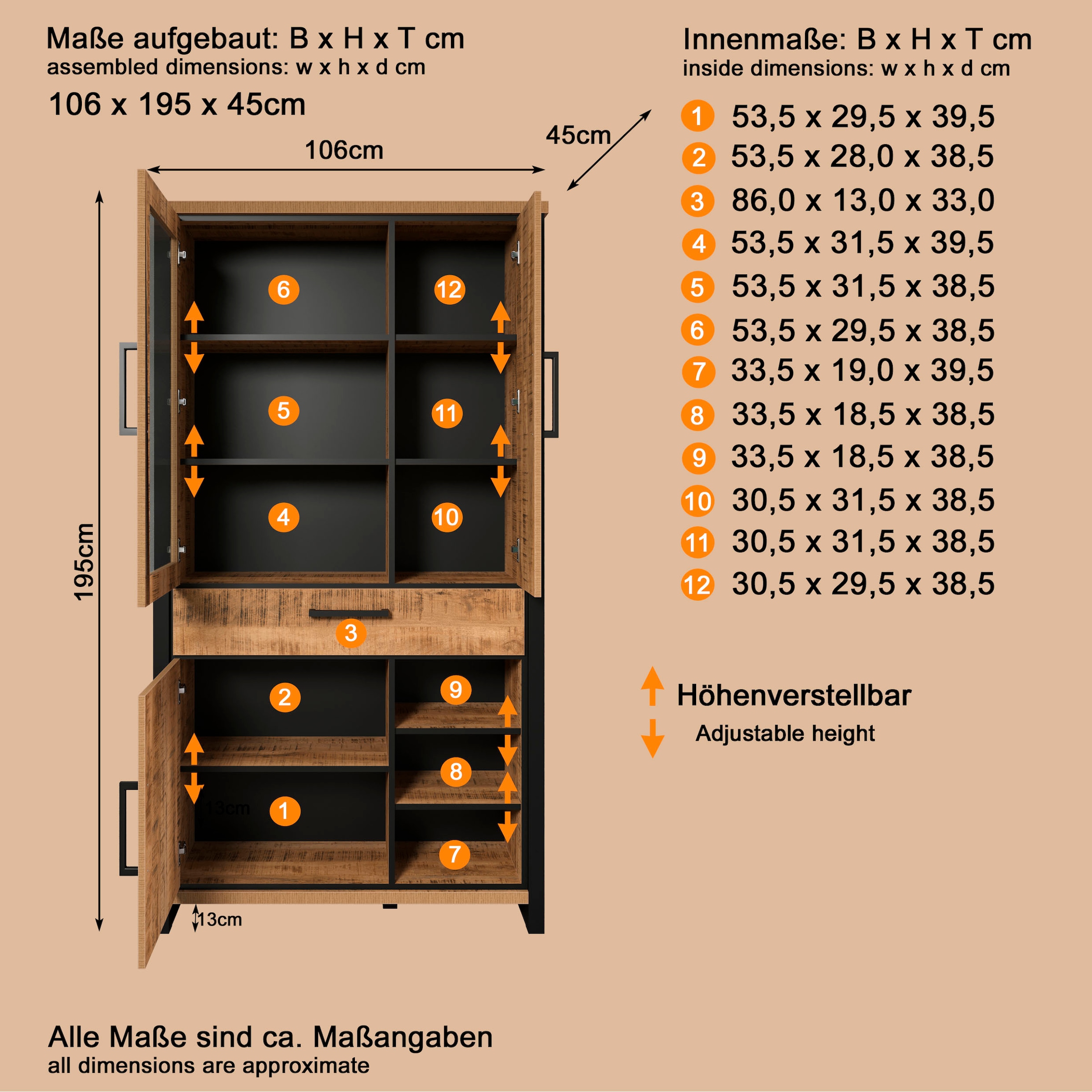 Home affaire Vitrines »Elda« 1 cuis tlg. Vitrine mit 3 Türen & 1 Vollauszug Schublade - (B/T/H) 106/45/195 cm