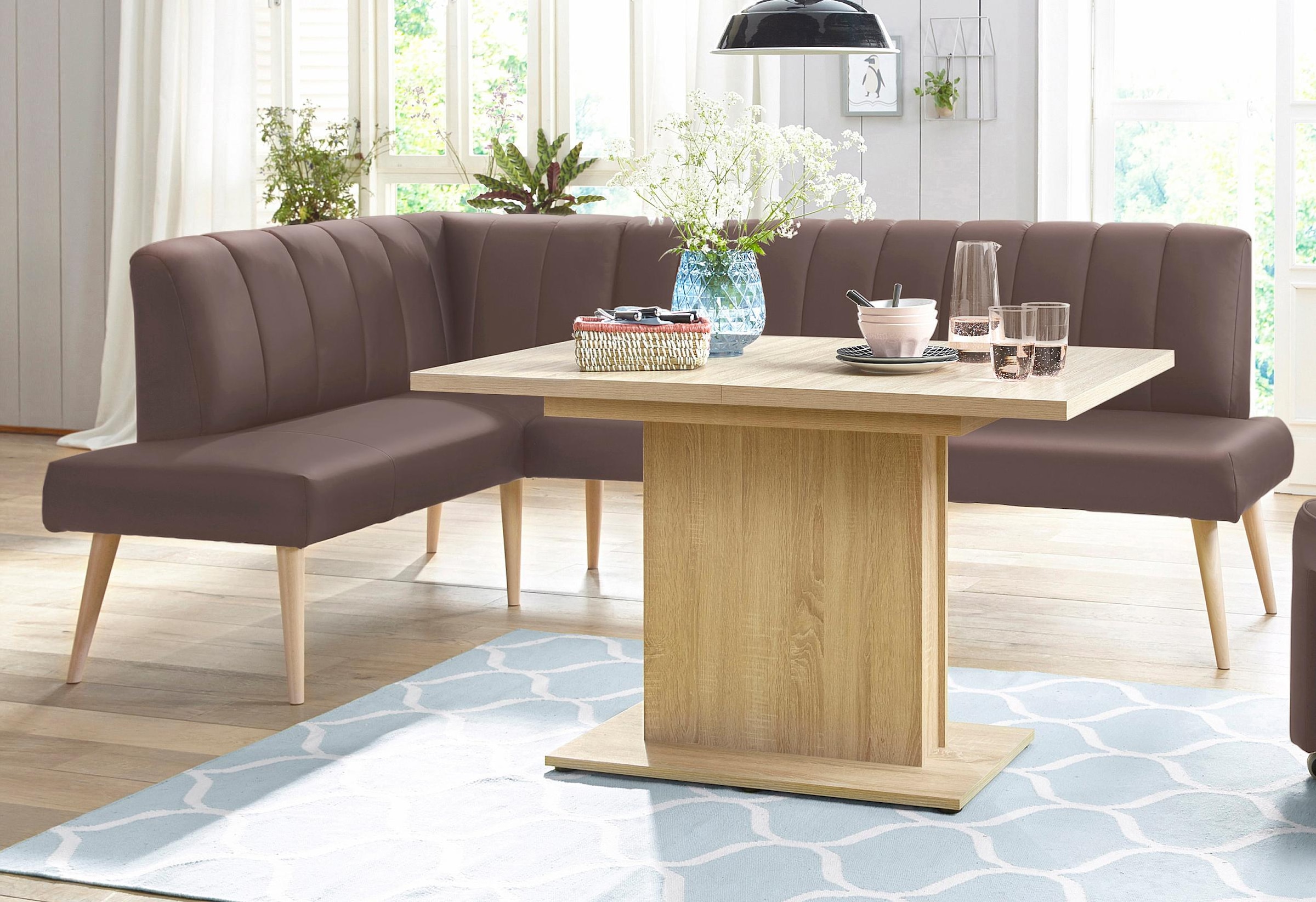 exxpo - sofa fashion Eckbank »Costa, moderne Rückensteppung, bequem und elegant, hoher Holzfuss« hochwertig verarbeitet, Frei im Raum stellbar