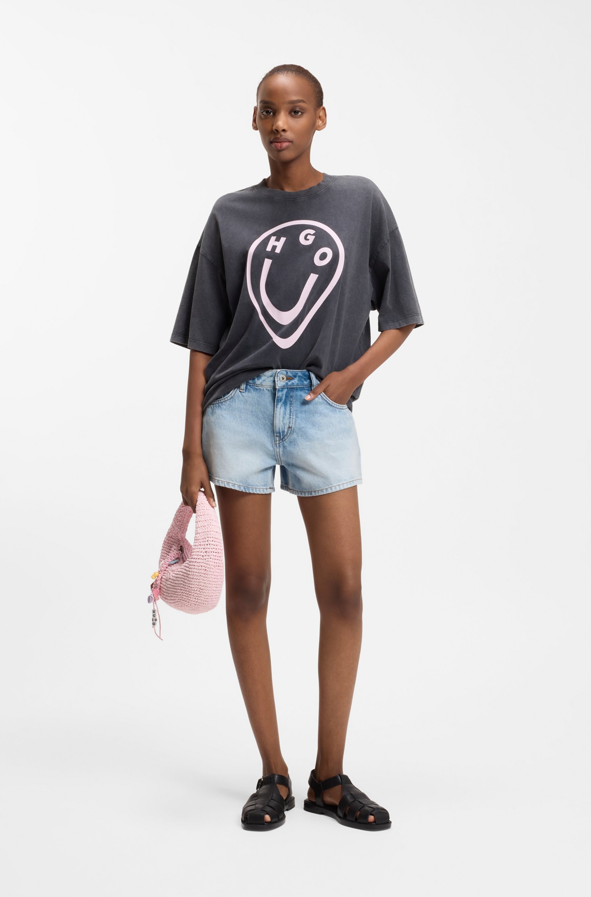 HUGO Blue Short en jean »Galimon« Mid Rise, Logo-Stitching