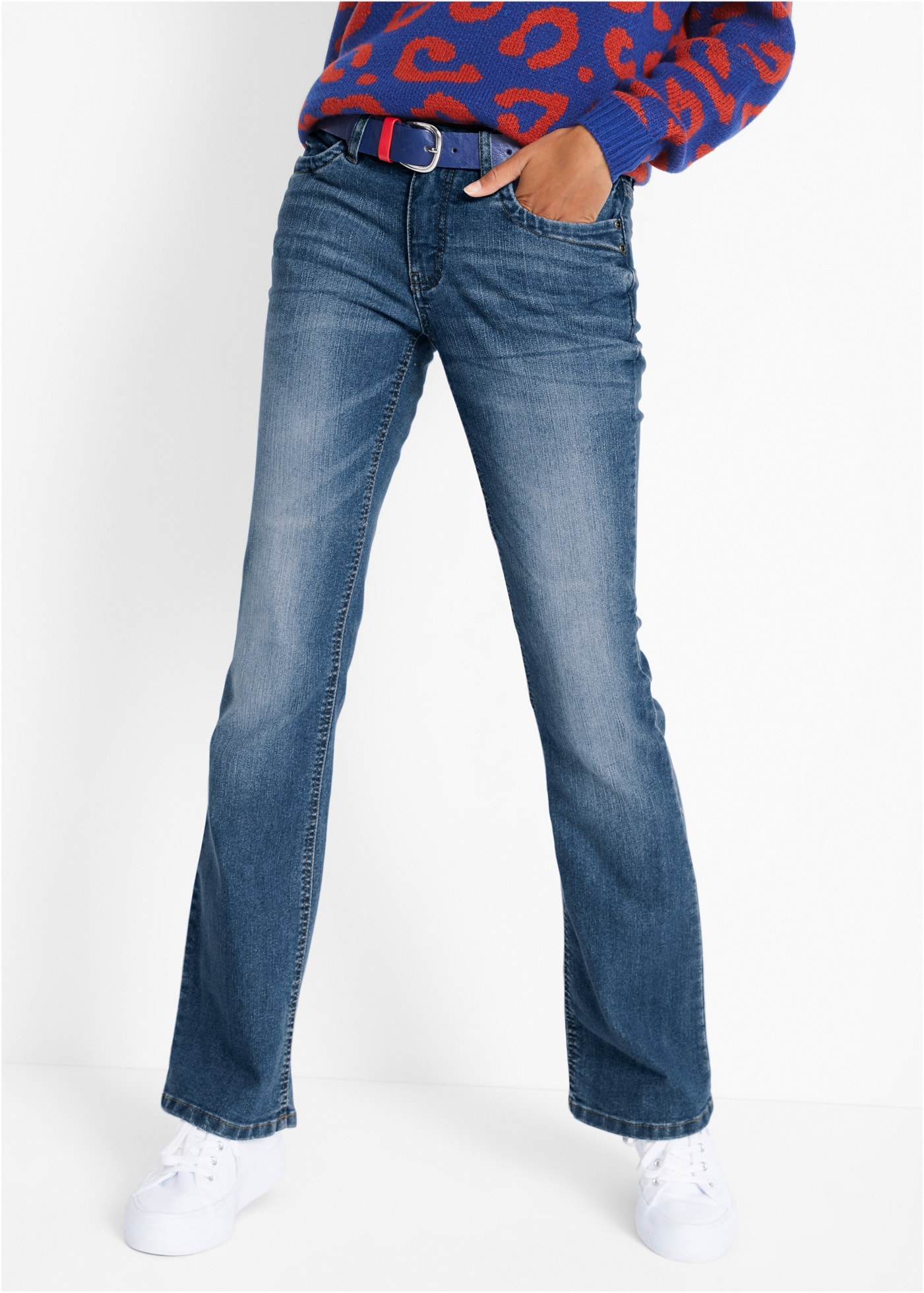 bonprix Jeans bootcut »Bootcut-Jeans Mid Waist, Komfort-Stretch« coupe regular fit, style classique 5 poches
