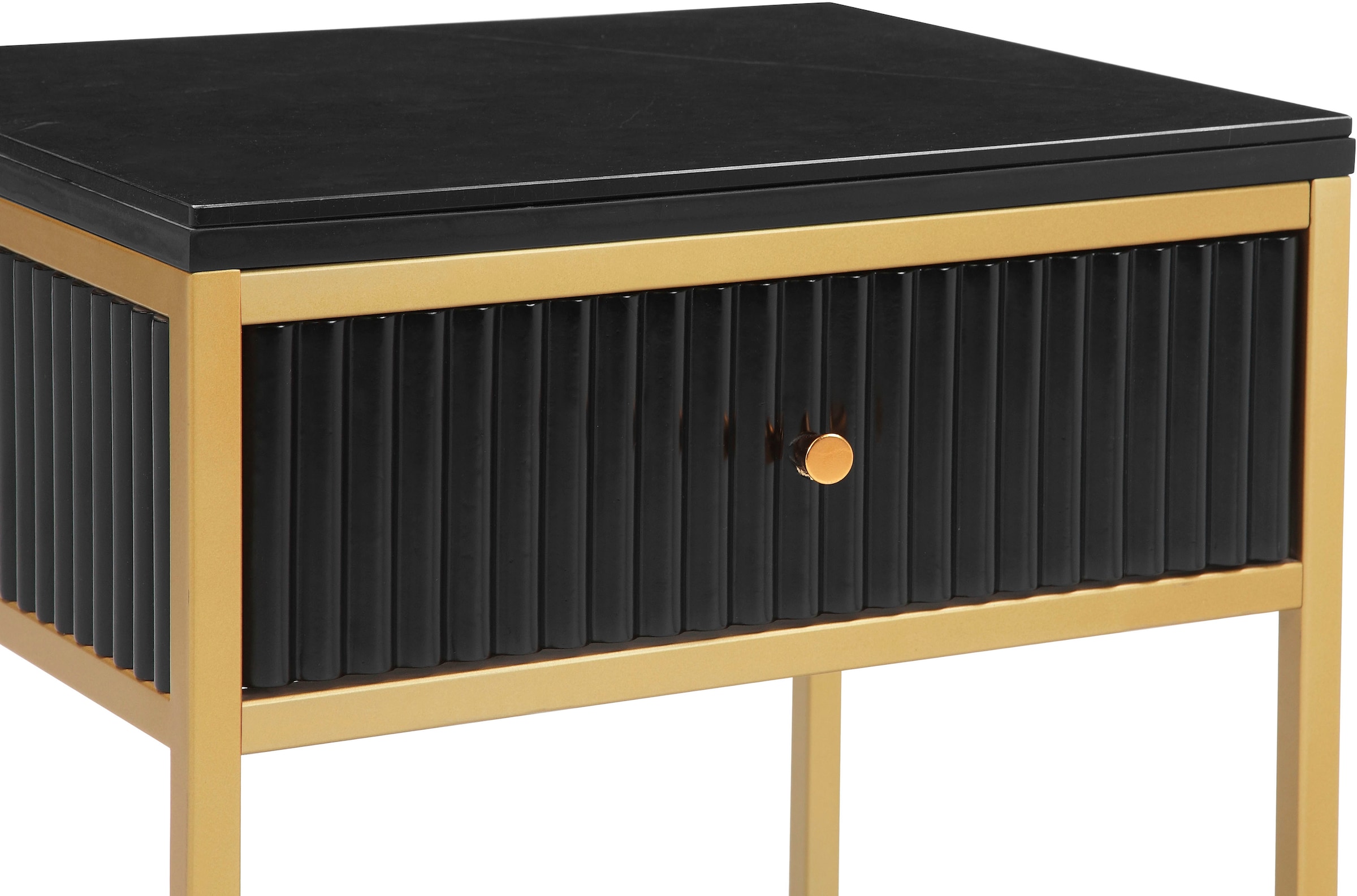 Leonique Beistelltisch »Fleuriss« Keramikplatte, goldene Beine, FSC-zertifiziertes Holz, Breite 50 cm