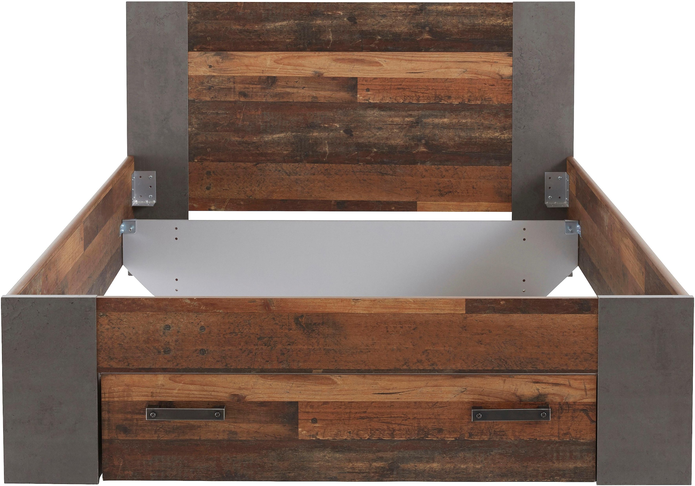 FORTE Lit »Clif, Jugendbett, Belastbarkeit 120 KG, Schubkasten optional« Surface de couchage 140x200 cm,  Design industriel