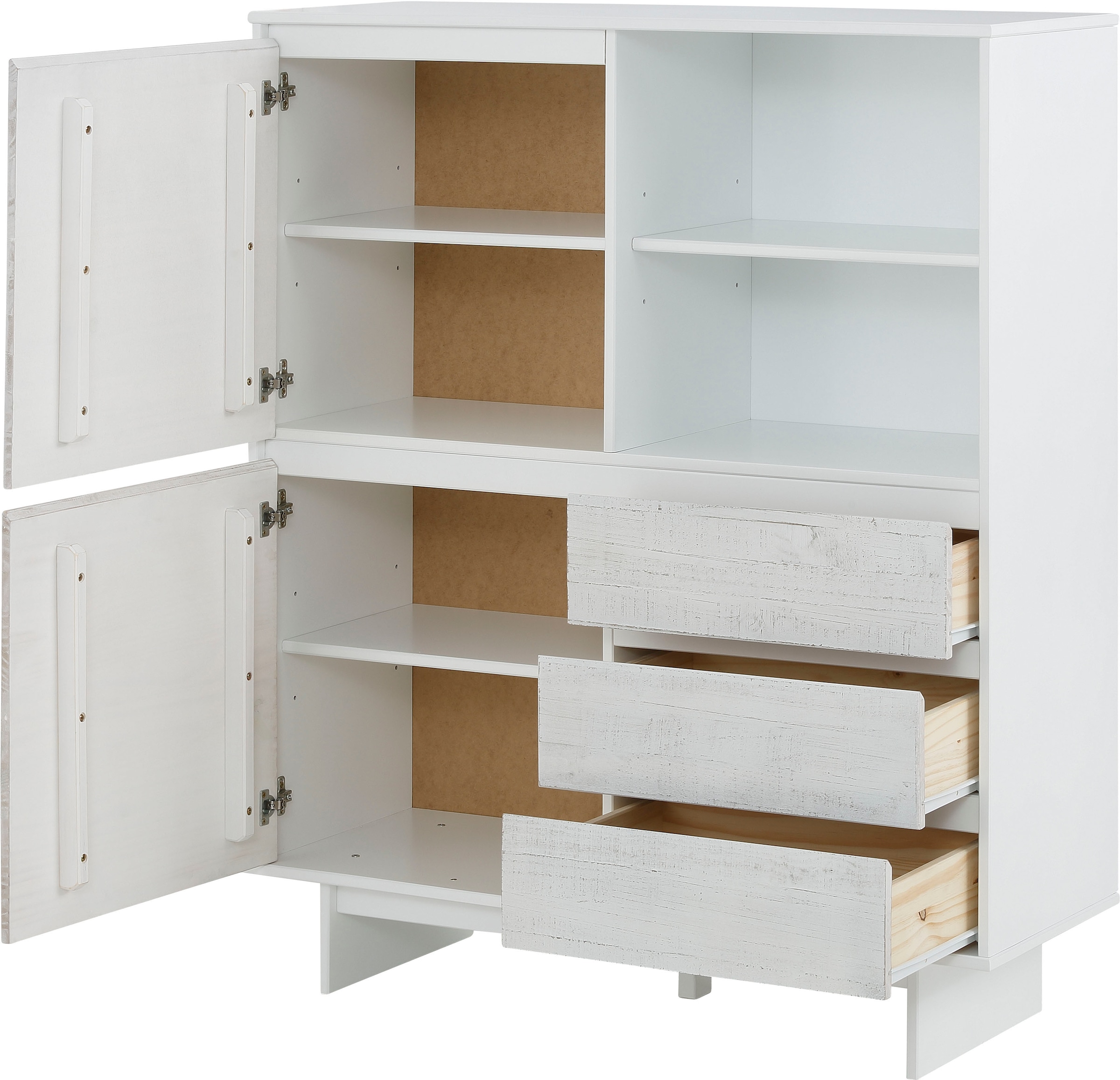 Home affaire Highboard »Morgan Midischrank« Kommode aus massivem Kiefernholz, eingefräste Griffmulden, Höhe 120 cm