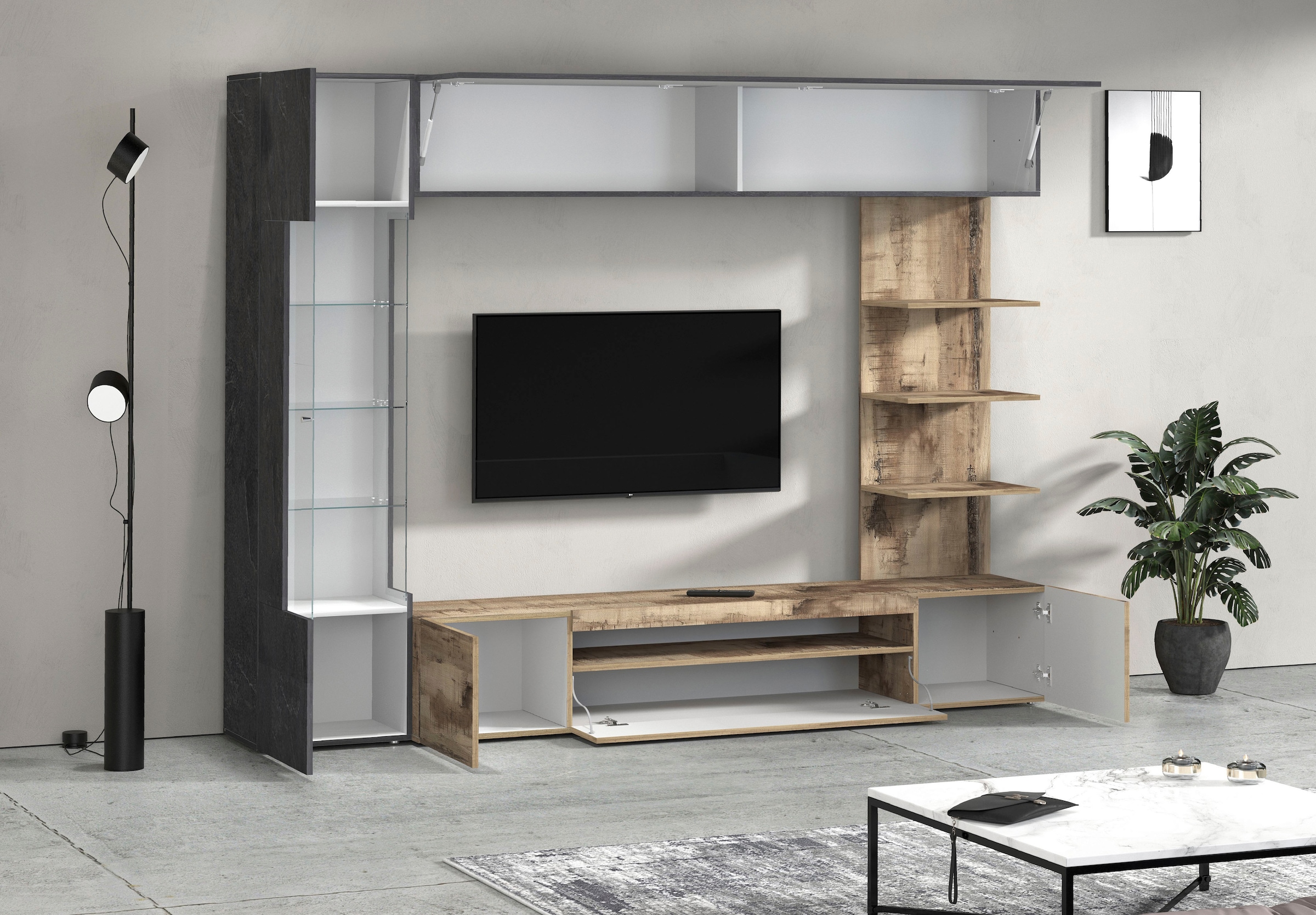 GOODproduct Wohnwand »Wohnwand New Egypt, Anbauwand, Medienwand, Wohnzimmerwand« Weiss in Hochglanz, alle anderen Farben in matter Ausführung., 4 Stk. tlg.