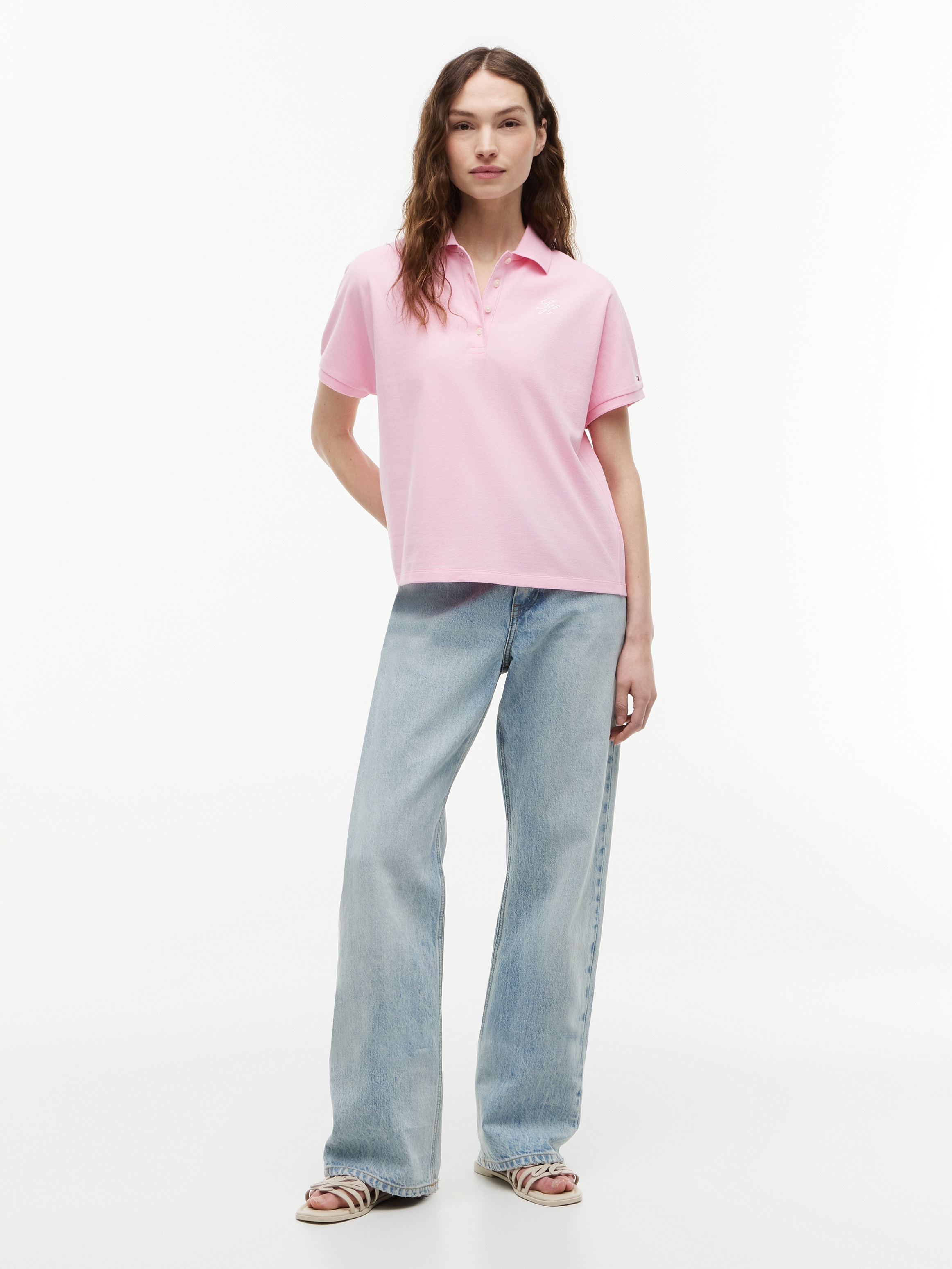 Tommy Hilfiger Polo »TH SCRIPT MODERN SS POLO« mélange de coton, col polo, patte de boutonnage courte