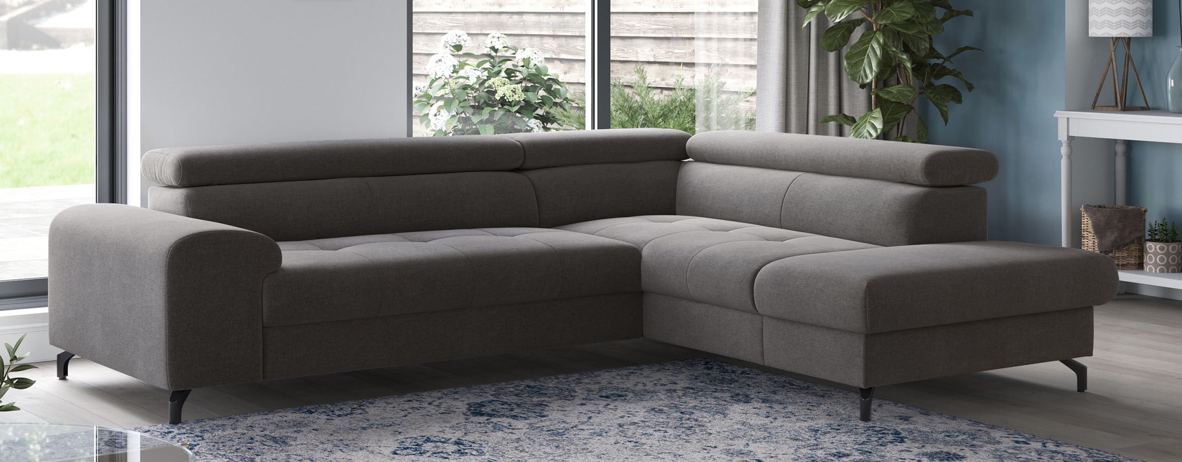 COTTA Canapé d'angle »Aura L-Form, B: 260 cm« avec fonction lit, coffre de lit & réglage de la tête de lit