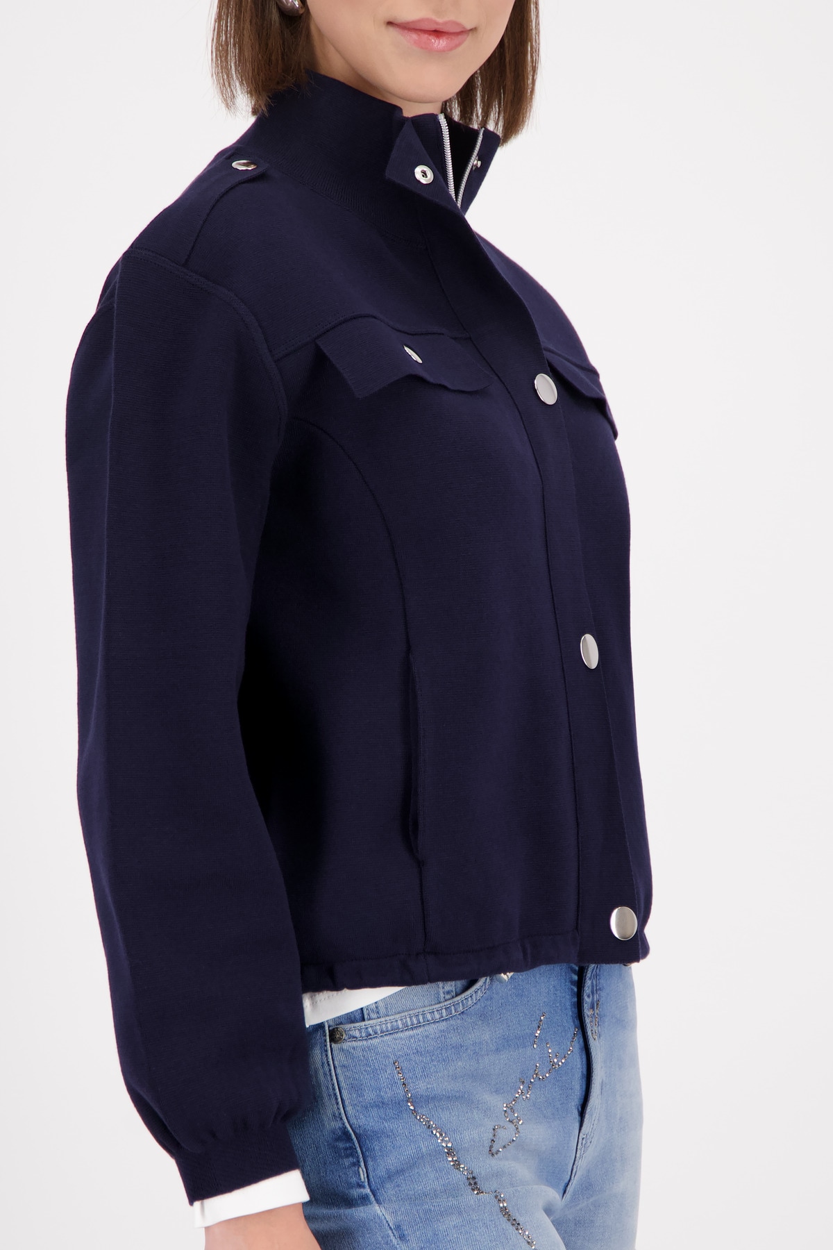 Monari Veste en tricot Cargo-Stil, Regular Fit, Stehkragen, 2-Wege-Reissverschluss