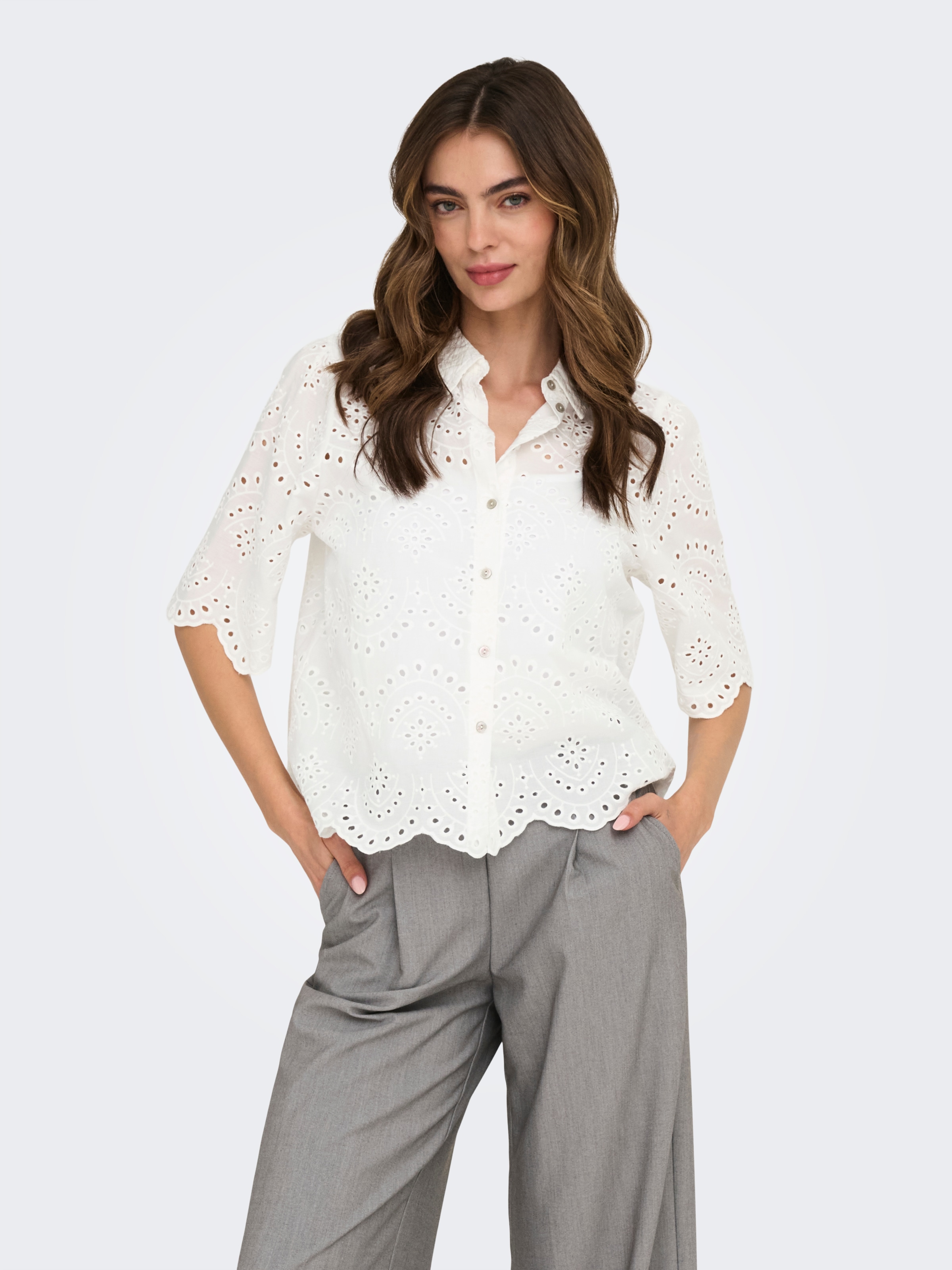 ONLY Blouse en dentelle »ONLVALAIS S/S SHIRT WVN NOOS« coton, coupe ample