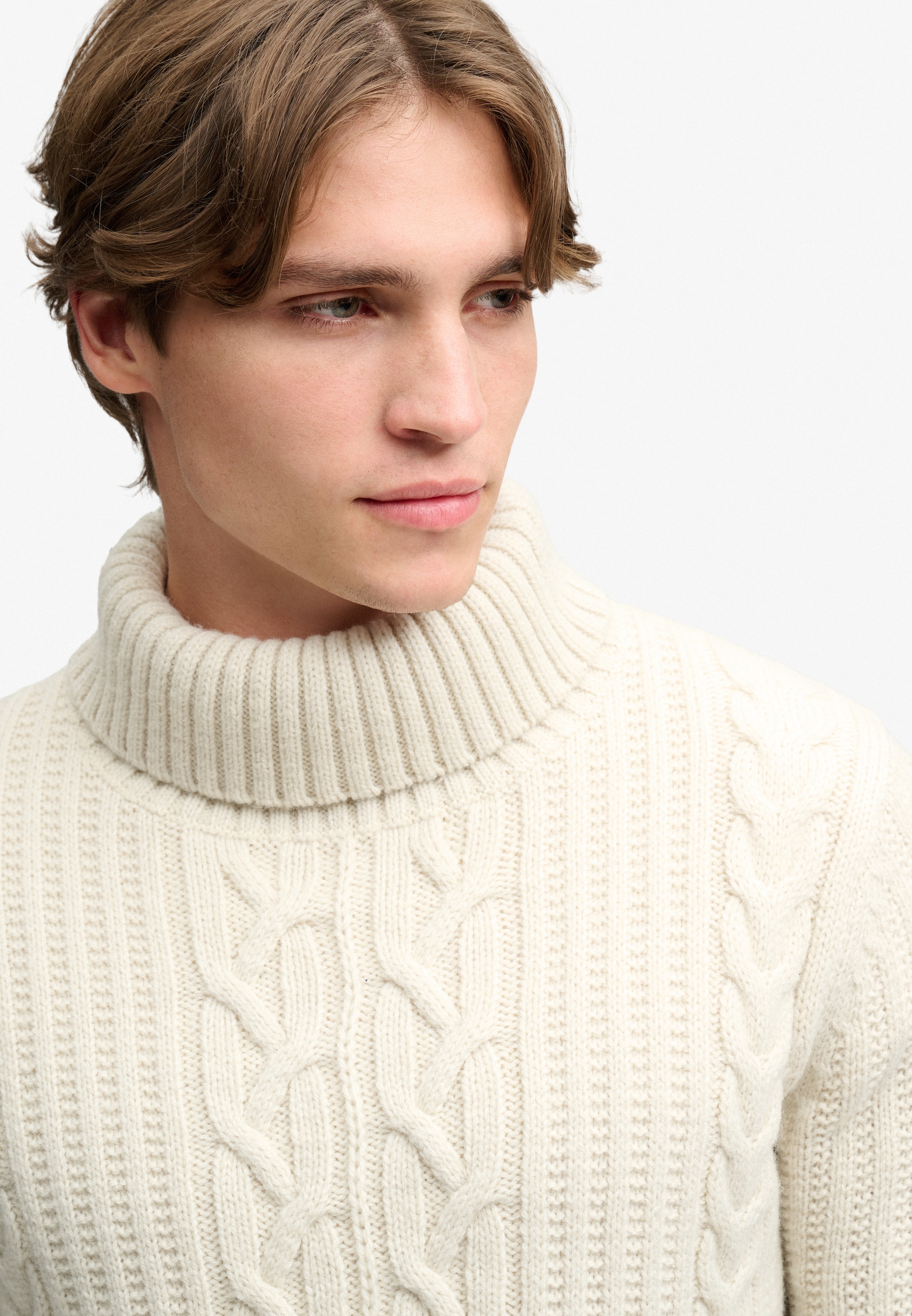Superdry Rollkragenpullover »JACOB CABLE ROLL NECK JUMPER« Materialmix, relaxed fit