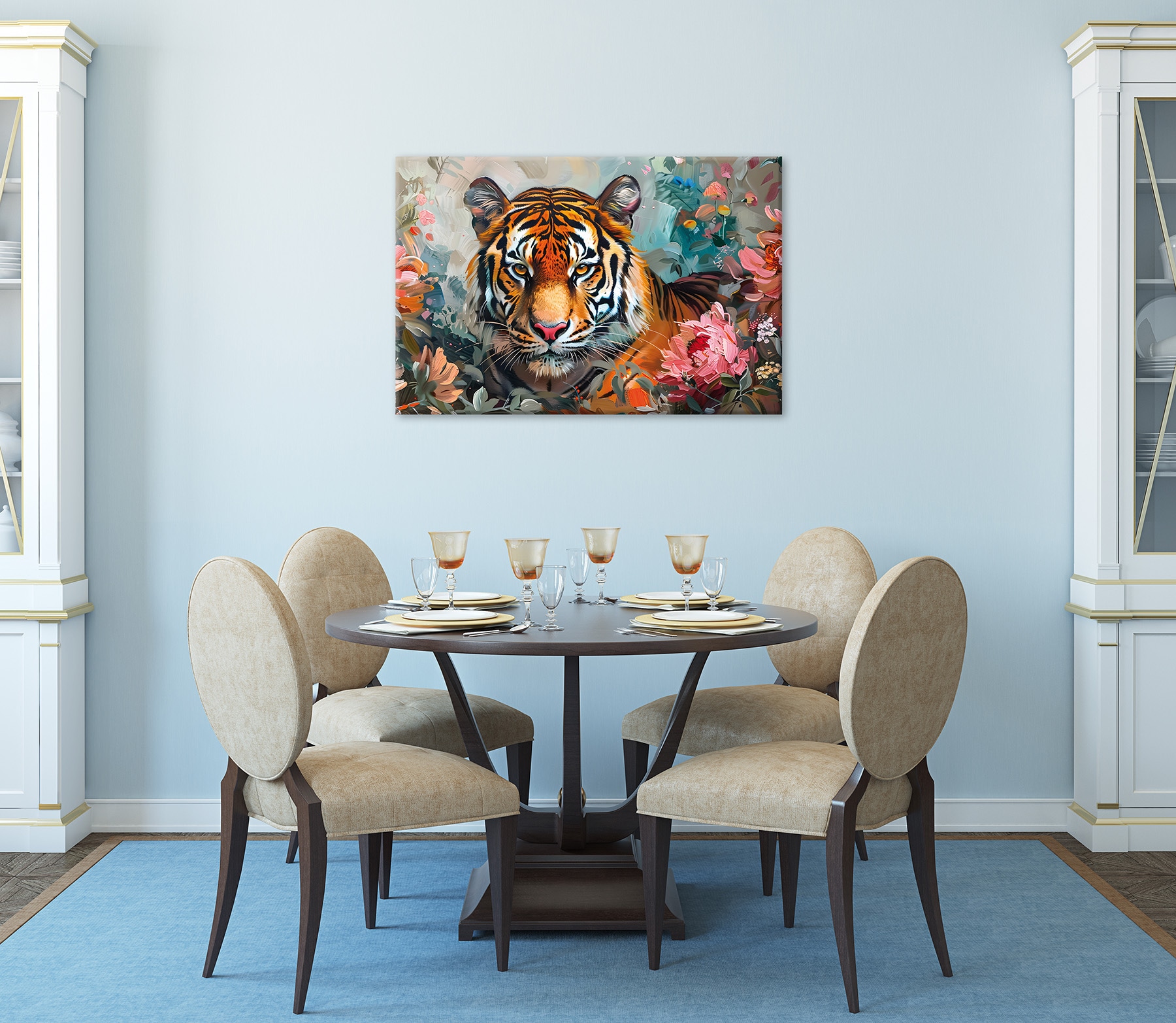 Bönninghoff Tableau sur toile »Wandbild TIGER GEMÄLDE 60x90 cm – Leinwandbild Keilrahmen Deko modern« Animaux | Fleurs | Félins | Images de fleurs | Tigre 1 cuis tlg. tendu sur châssis