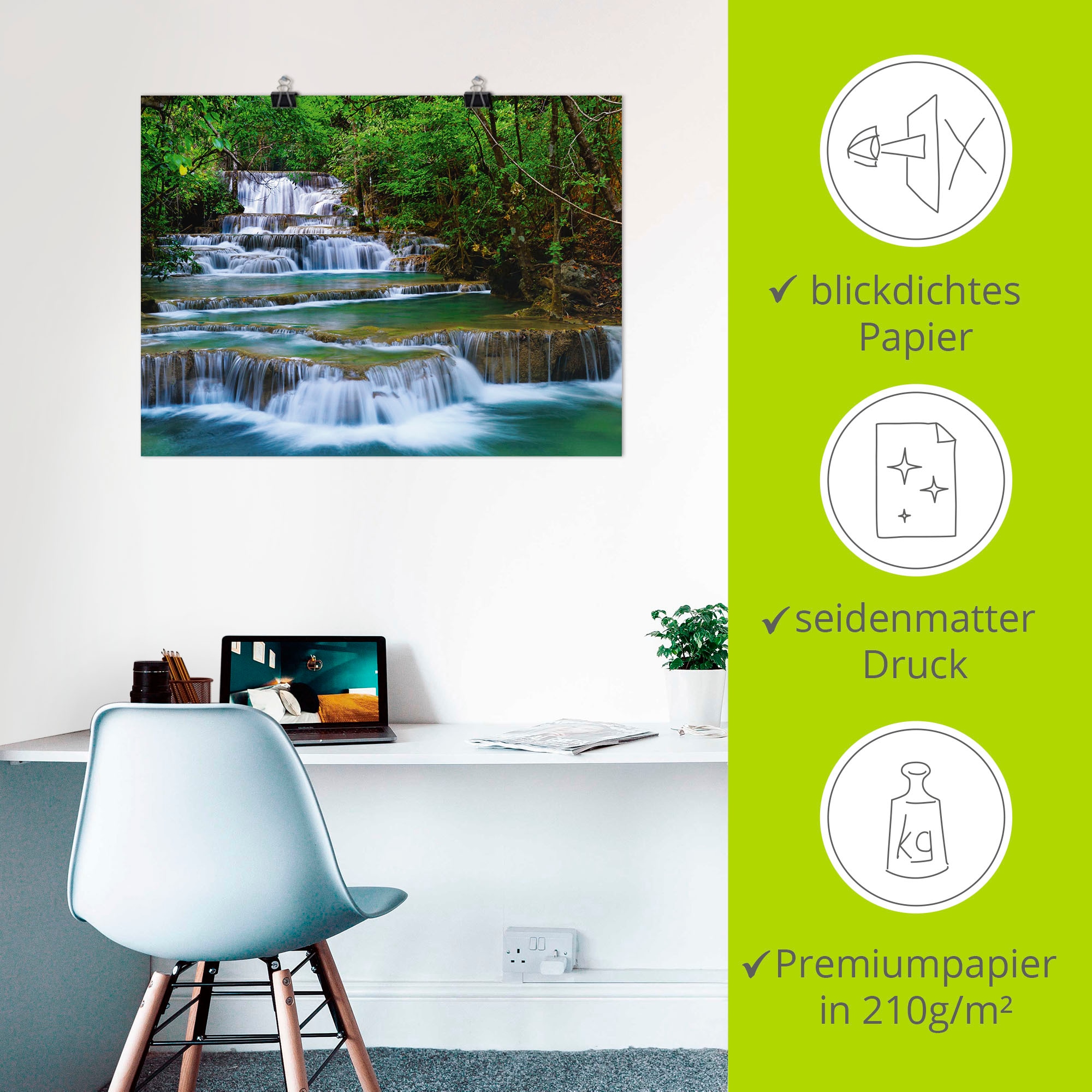 Artland Fresque murale »Tiefen Wald Wasserfall« 1 cuis tlg. als Leinwandbild, Poster in verschied. Grössen